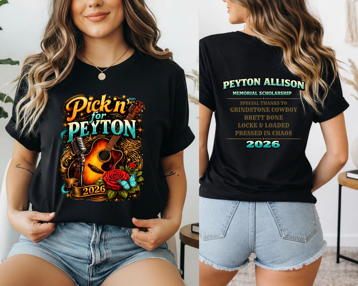 SALE!!! Pickin’ for Peyton 2026 Black Youth Gildan Tee