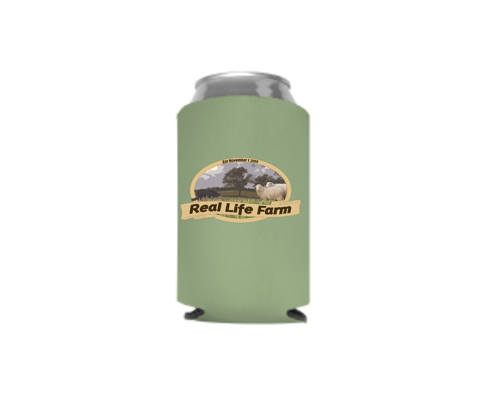 Real Life Farm Logo Can Koozie