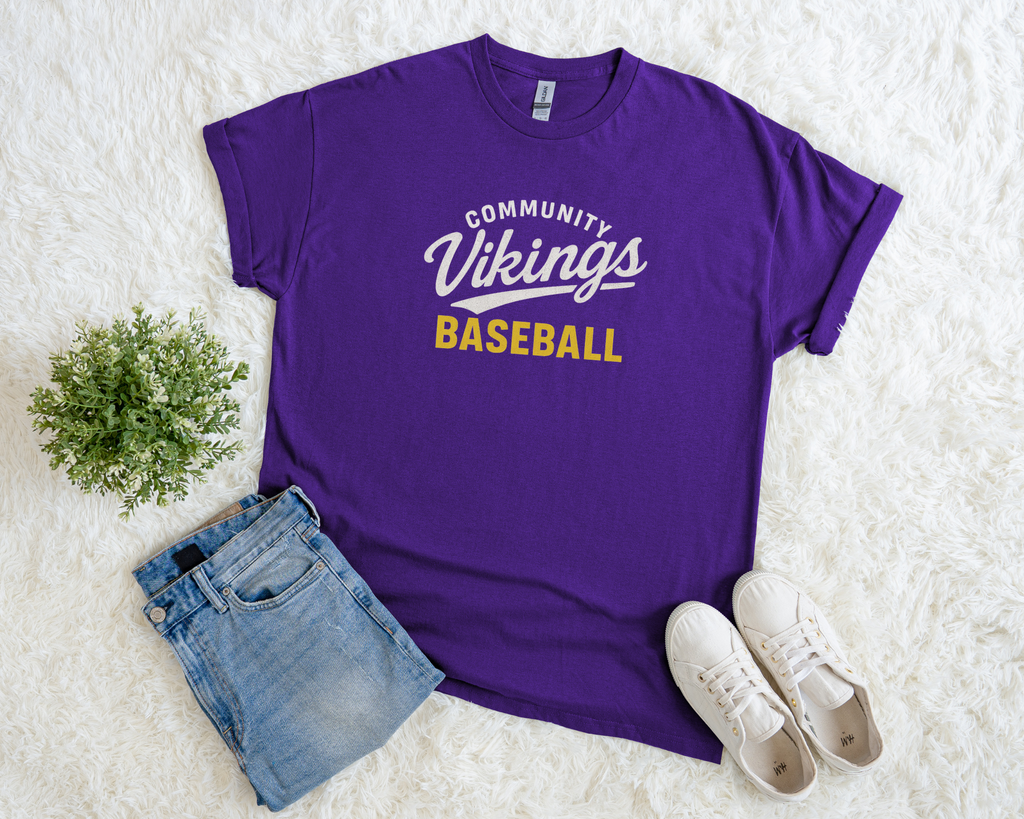 Community HS Vikings Baseball Fundraiser Tee | Purple & Gold Team Spirit Shirt