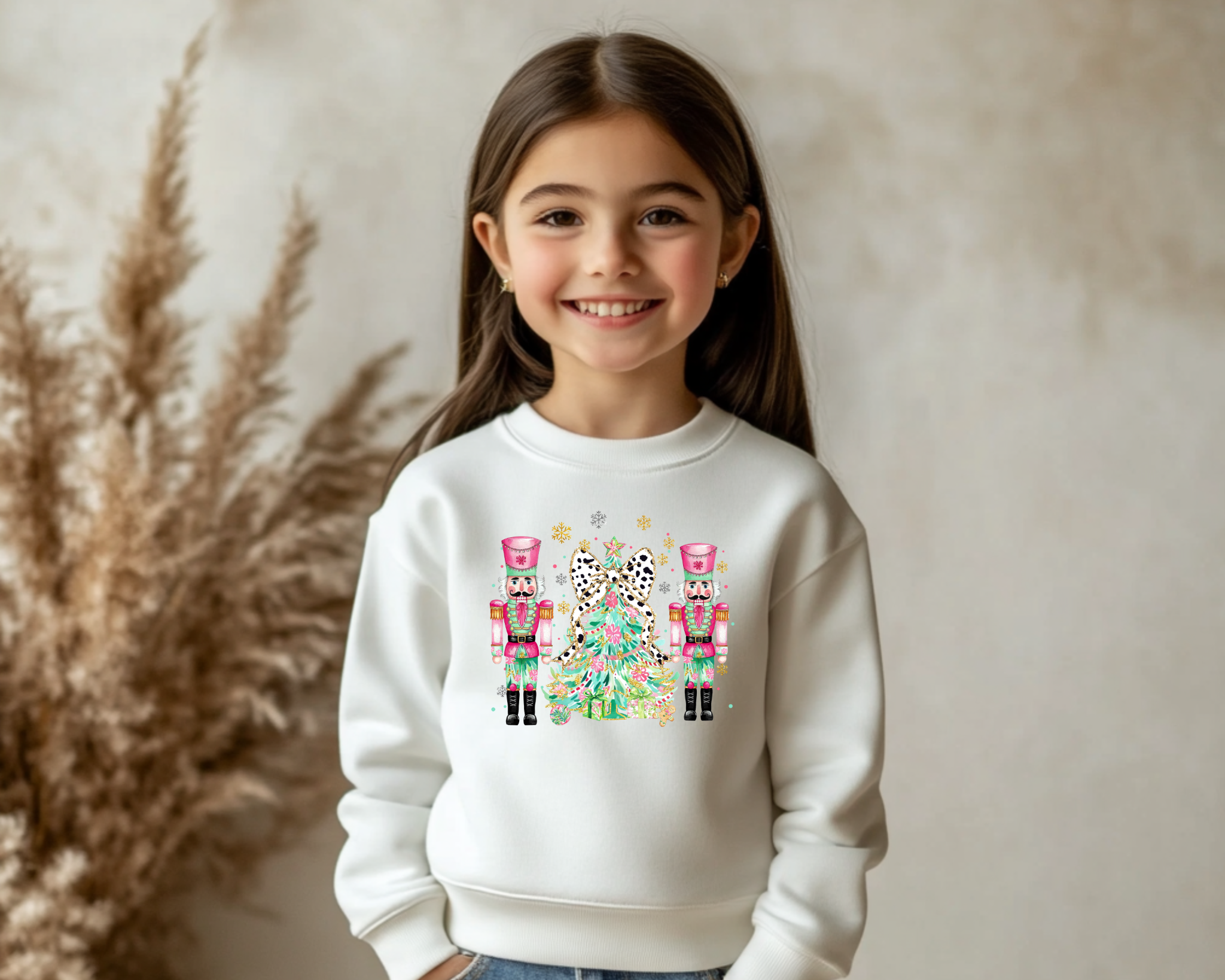 Youth Nutcracker Christmas Sweatshirt | Leopard Bow Tree Holiday Pullover
