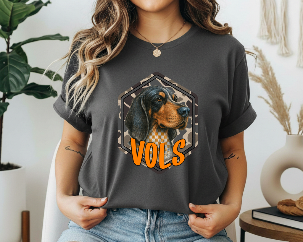 Smokey Dog VOLS Graphic Tee – Tennessee Football Game Day Shirt – Camo Smokey Hound T-Shirt – Southern Boutique Vols Fan Tee