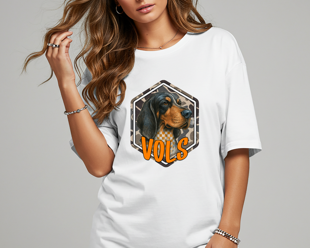Smokey Dog VOLS Graphic Tee – Tennessee Football Game Day Shirt – Camo Smokey Hound T-Shirt – Southern Boutique Vols Fan Tee