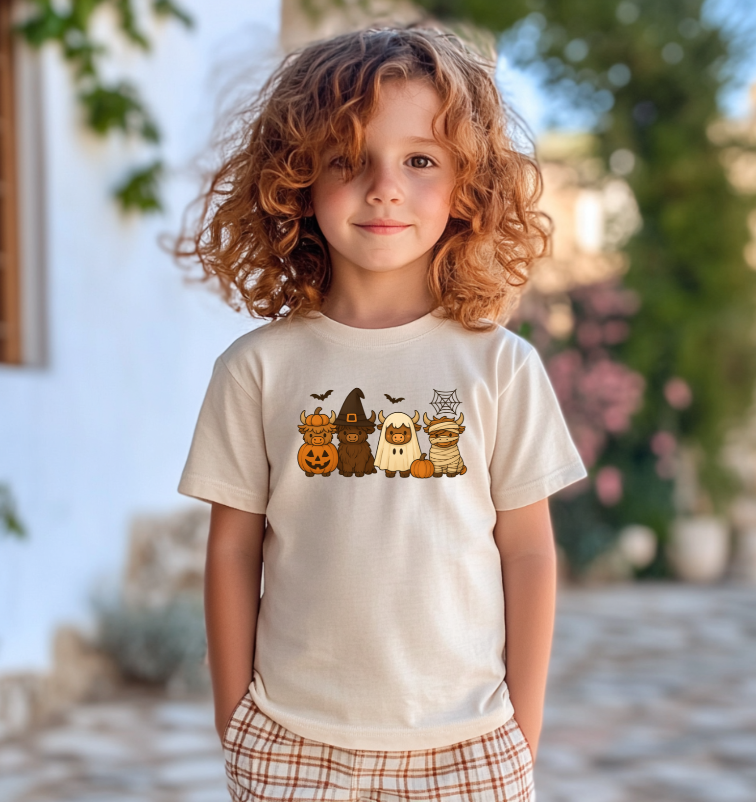 Kids Halloween Farm Animal T-Shirt – Highland Cow Pumpkin Ghost Mummy Tee | Cute Fall Graphic Shirt