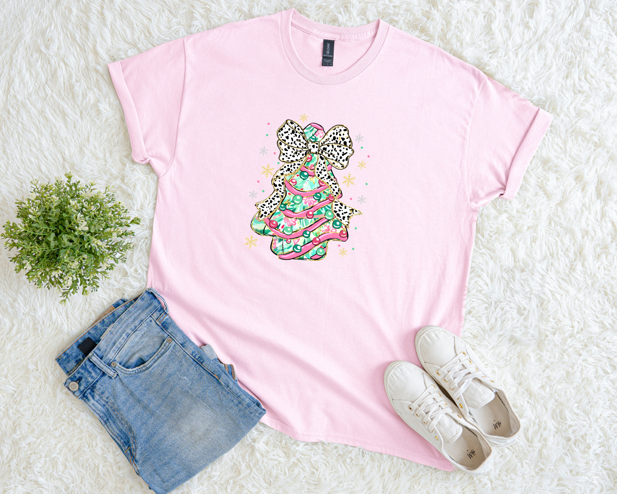 Leopard Bow Christmas Tree, pink & mint