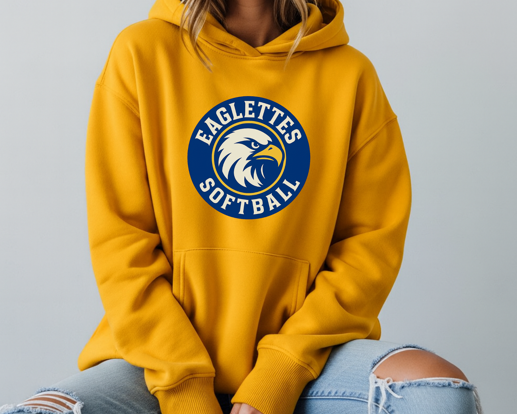 Eaglettes Softball Mascot Hoodie | Gold Hoodie | Game Day Softball Hoodie