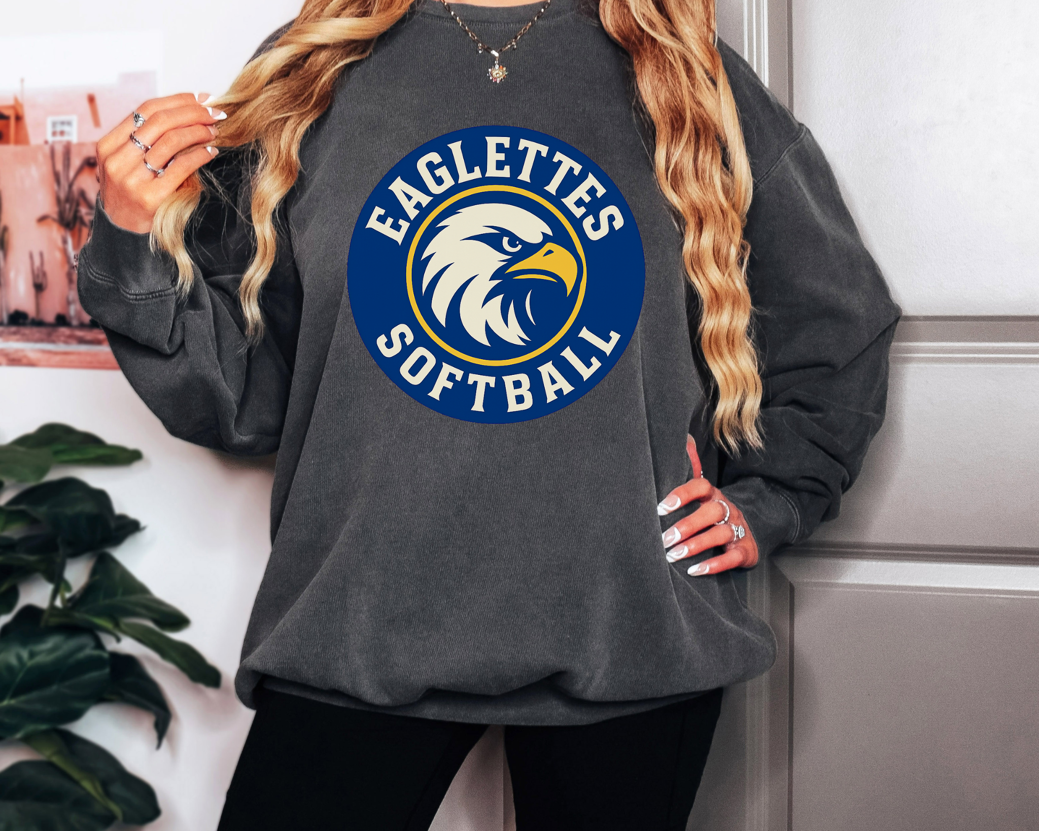Eaglettes Softball Comfort Colors Sweatshirt | Blue & Gold School Spirit Crewneck | Cozy Game Day Pullover