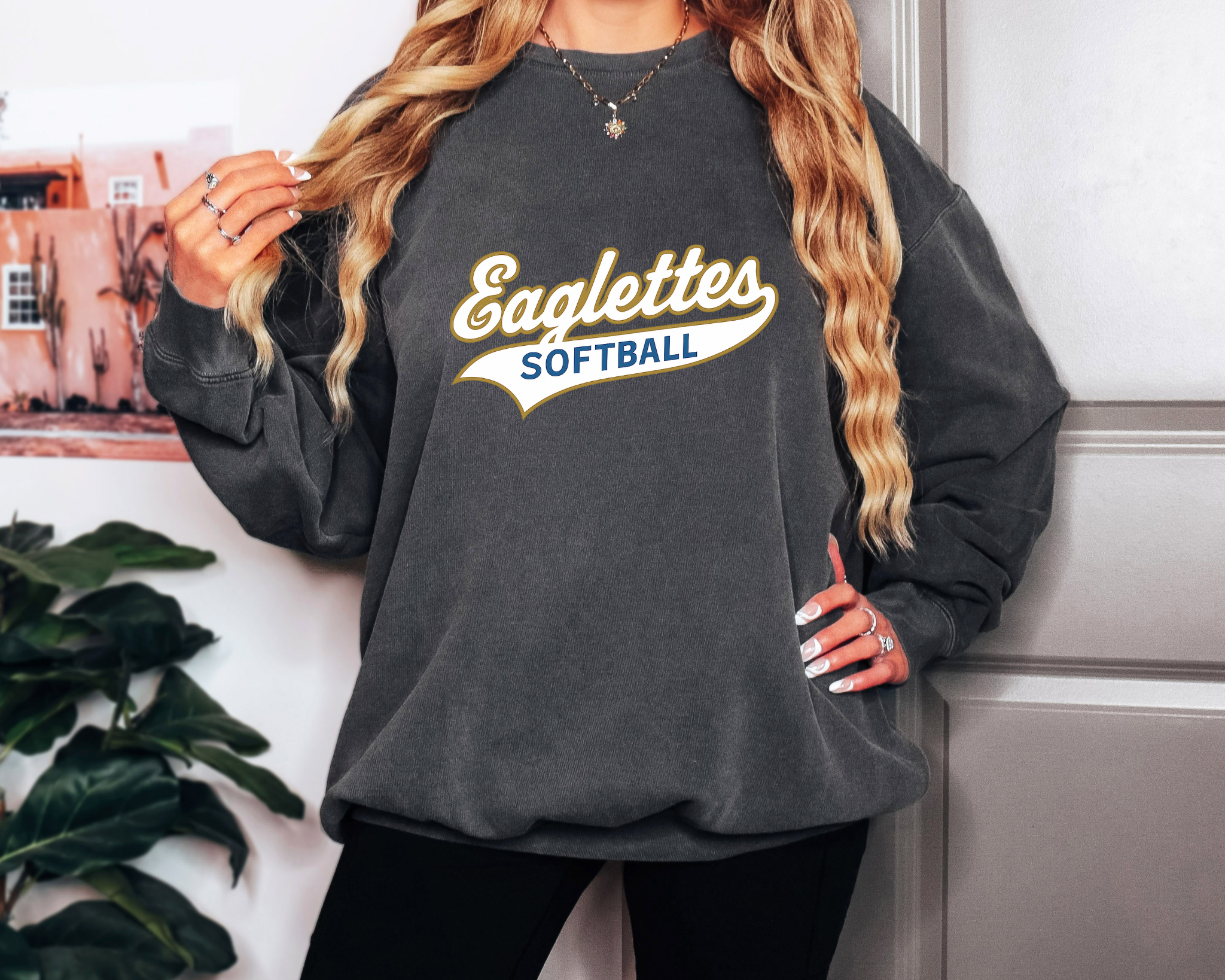 Eaglettes Softball Comfort Colors Sweatshirt | Vintage Script Game Day Crewneck | Soft School Spirit Pullover