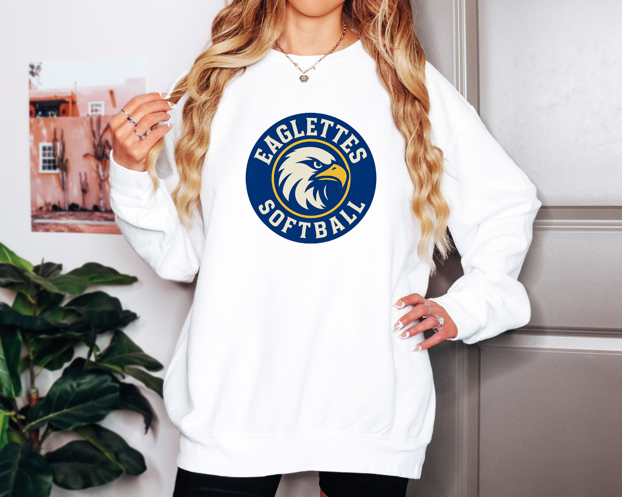 Eaglettes Softball Comfort Colors Sweatshirt | Blue & Gold School Spirit Crewneck | Cozy Game Day Pullover