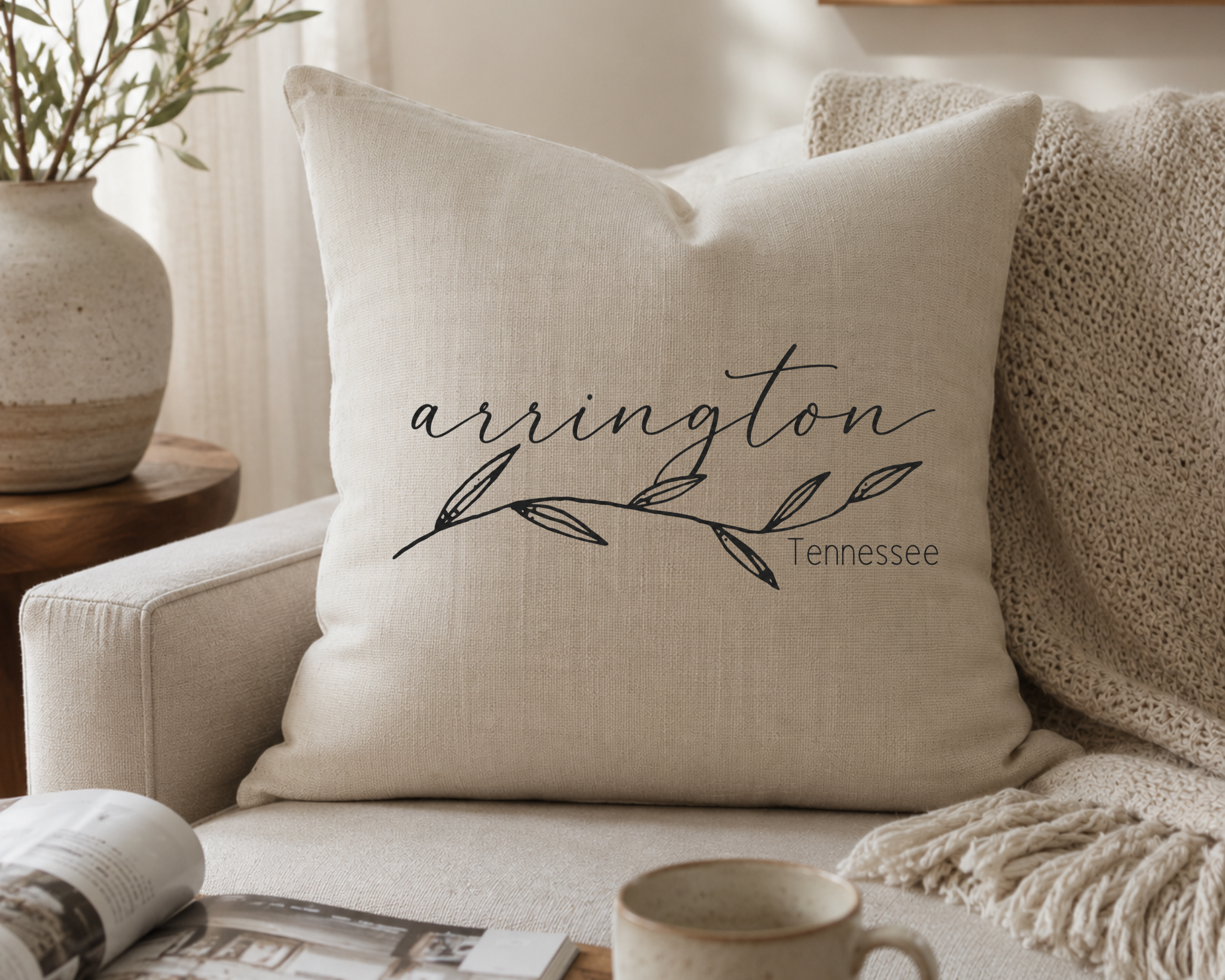 Arrington Tennessee 20x20 Waterproof Lined Throw Pillow Cover | Southern Linen Porch Pillow Case