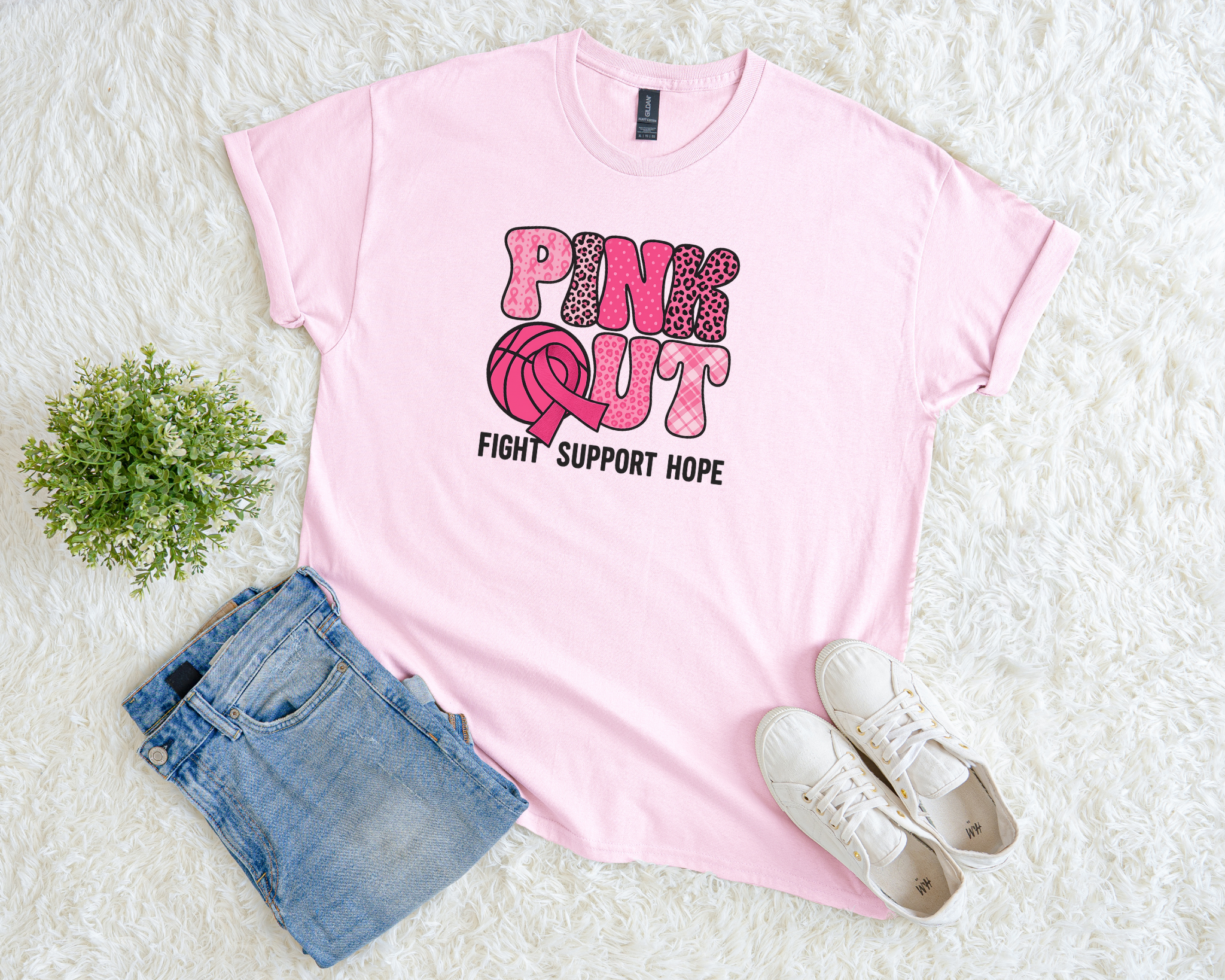 Pink Out Basketball Breast Cancer Awareness T-Shirt – Fight Support Hope Pink Ribbon Graphic Tee