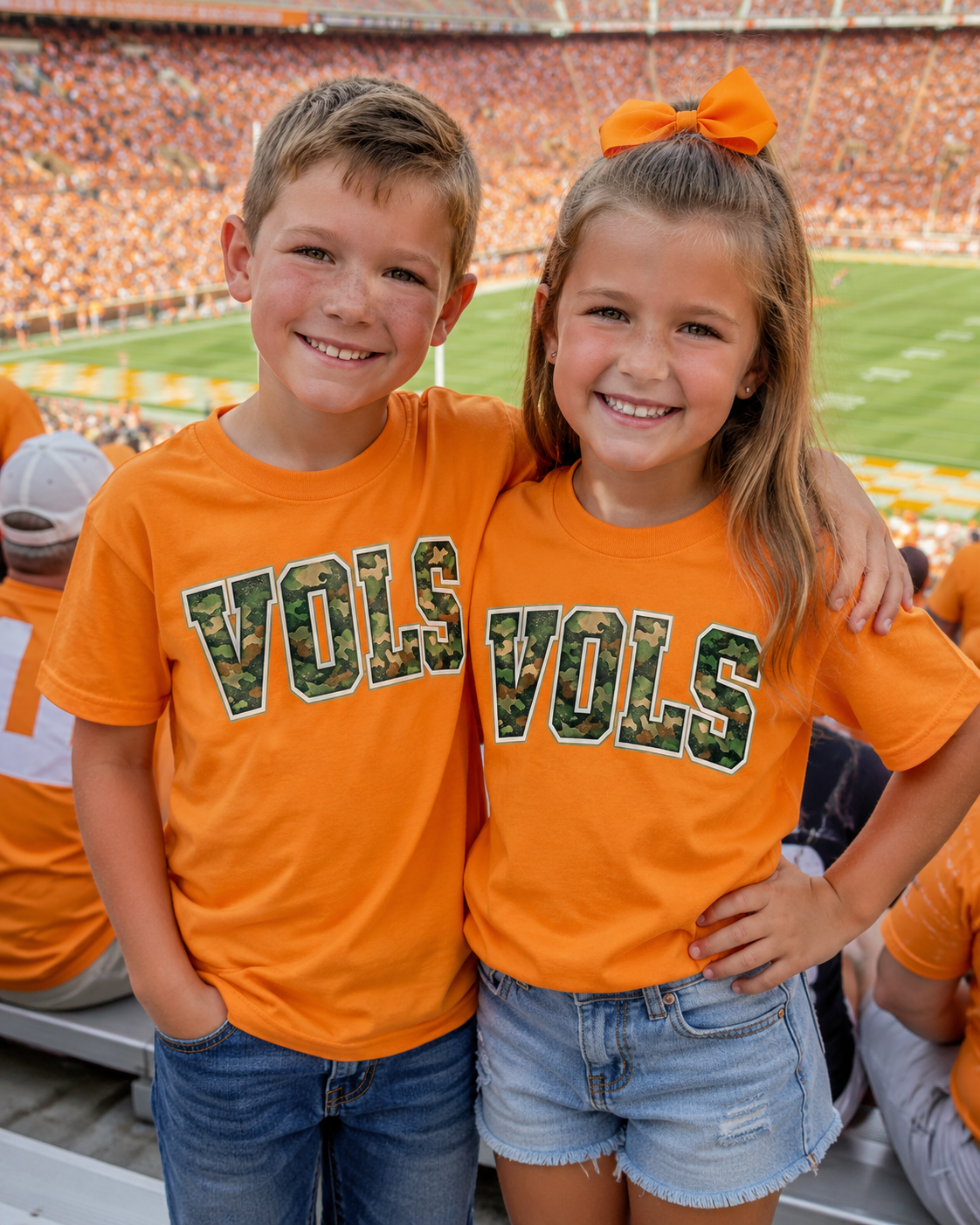 Youth Camo VOLS Game Day Tee - Kids Tennessee Football Shirt - Exclusive Boutique Design - Gildan Youth Tee