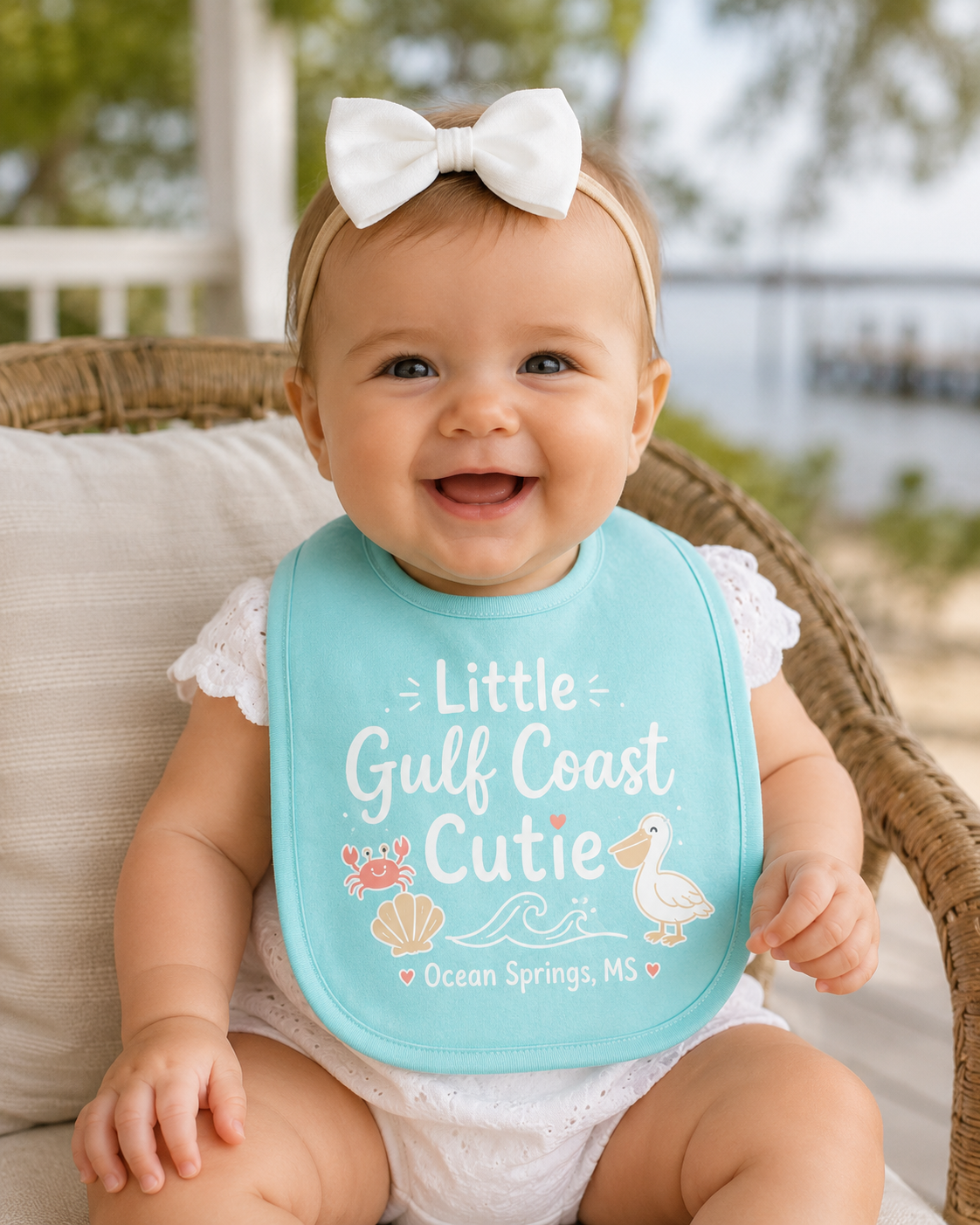 Exclusive Ocean Springs Baby Bib | Little Gulf Coast Cutie Bib | Mississippi Gulf Coast Baby Gift