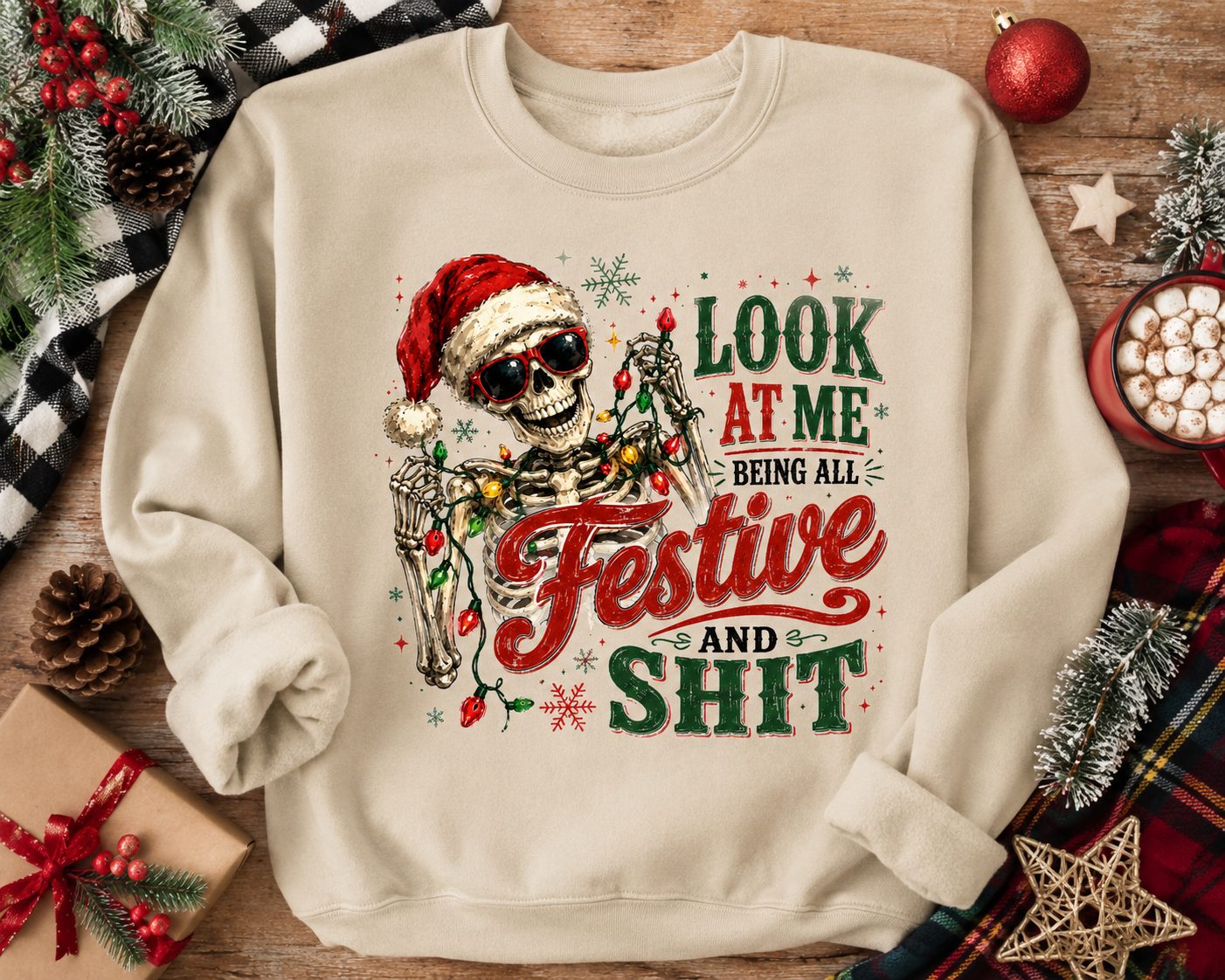 Look at Me Being All Festive Christmas Sweatshirt - Funny Skeleton Holiday Crewneck - Gildan Unisex Fit Christmas Sweatshirt