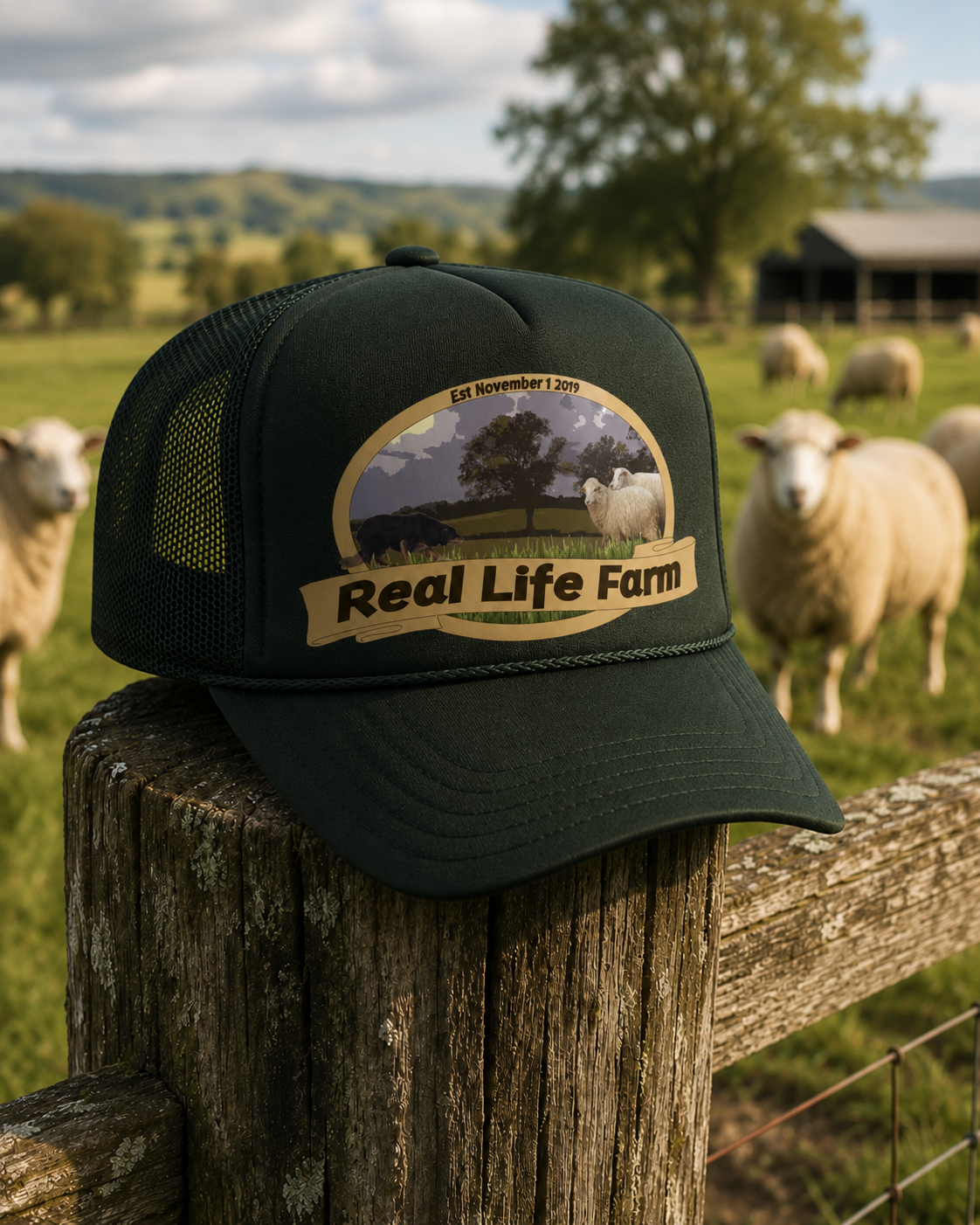 Real Life Farm DTF Trucker Hat | Farm Logo Mesh Back Cap | Agriculture Lifestyle Hat