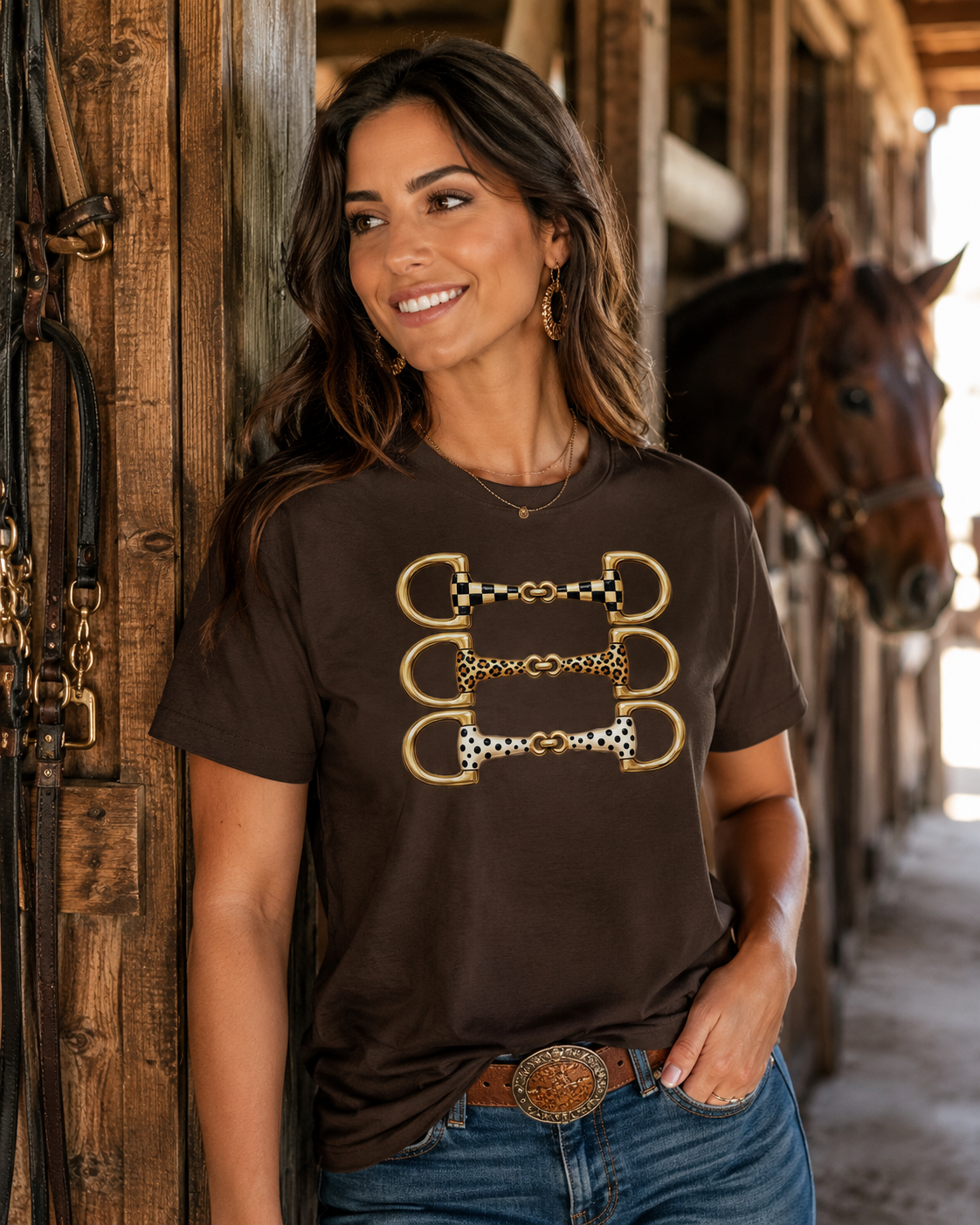 Gold Horse Bit Graphic Tee - Western Boutique Shirt - Gildan Unisex Fit Cowgirl Tee
