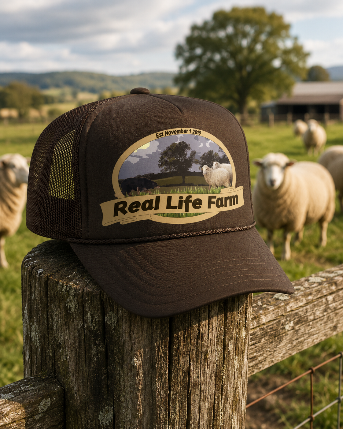Real Life Farm DTF Trucker Hat | Farm Logo Mesh Back Cap | Agriculture Lifestyle Hat