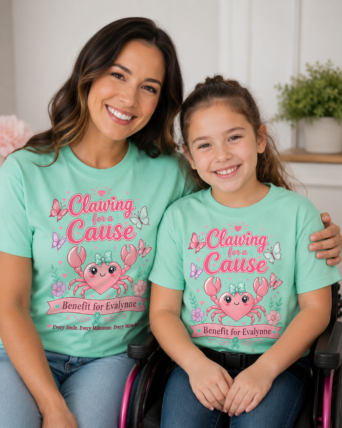 Clawing for a Cause Benefit for Evalynne Shirt -  Gildan Girlie Crab Fundraiser Tee
