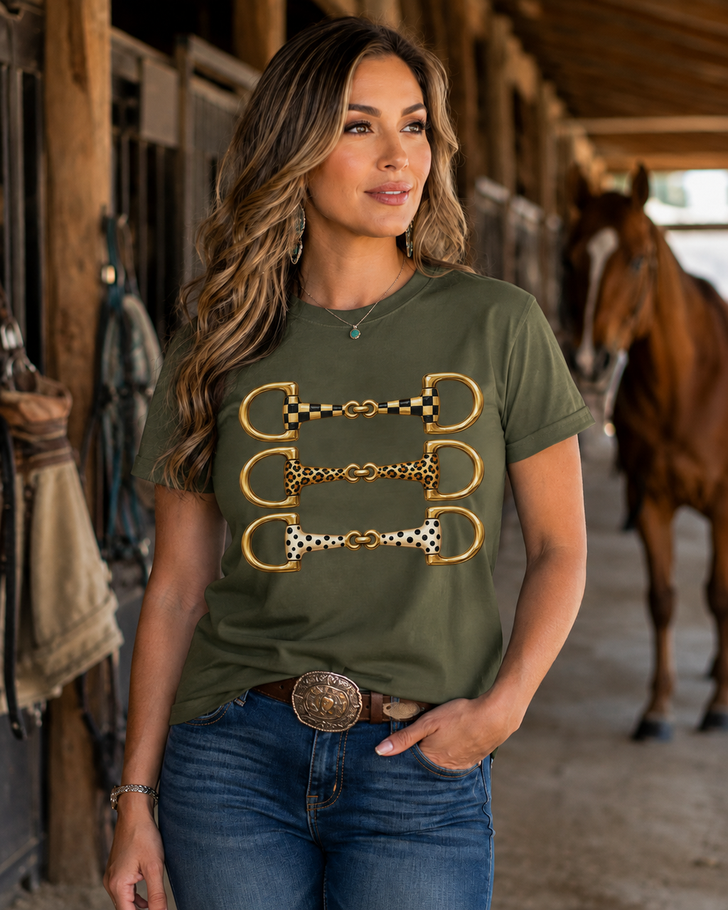 Gold Horse Bit Graphic Tee - Western Boutique Shirt - Gildan Unisex Fit Cowgirl Tee