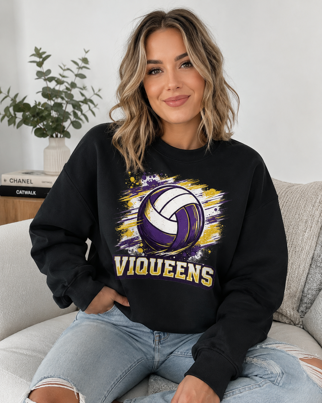 Viqueens Volleyball Sweatshirt - CHS Spirit Wear - Gildan Crewneck Sweatshirt