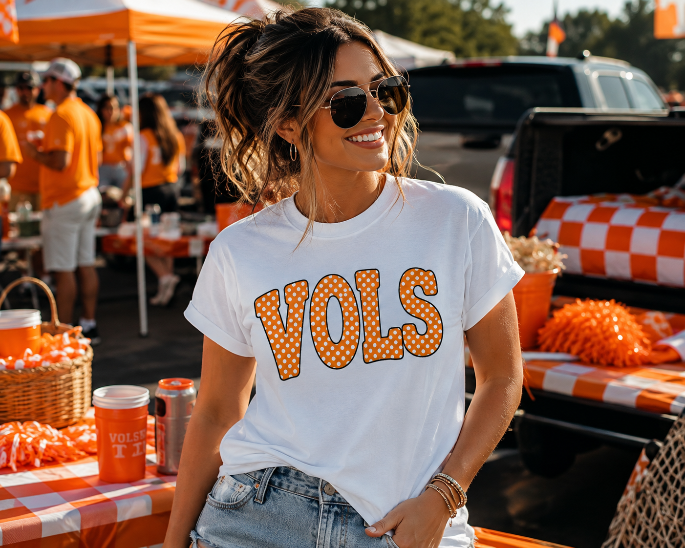 Orange Polka Dot VOLS Graphic Tee - Tennessee Game Day Shirt - Gildan Unisex Fit Tailgate Tee