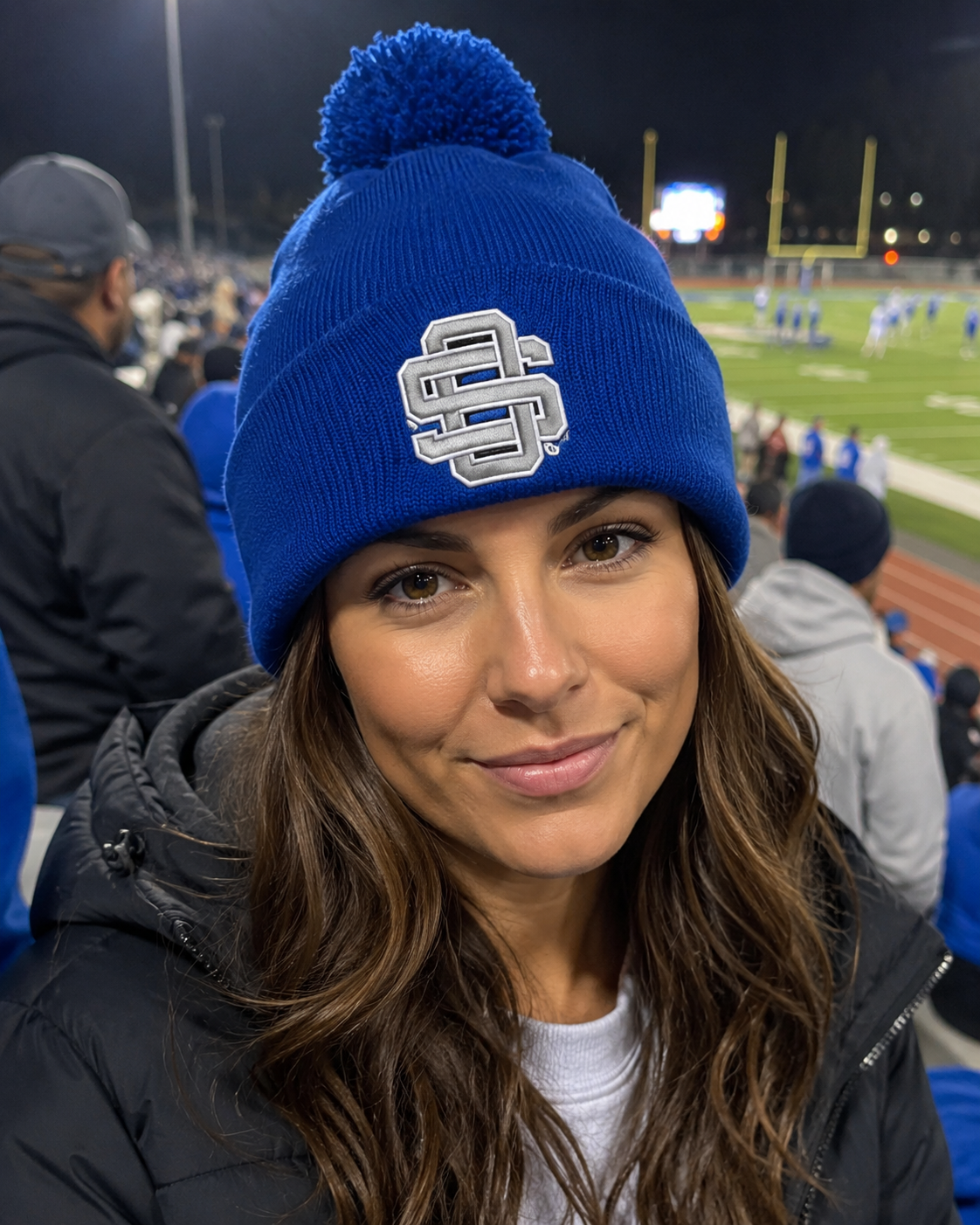 OS Logo Embroidered Pom Beanie - Ocean Springs Spirit Wear Hat - Knit School Beanie