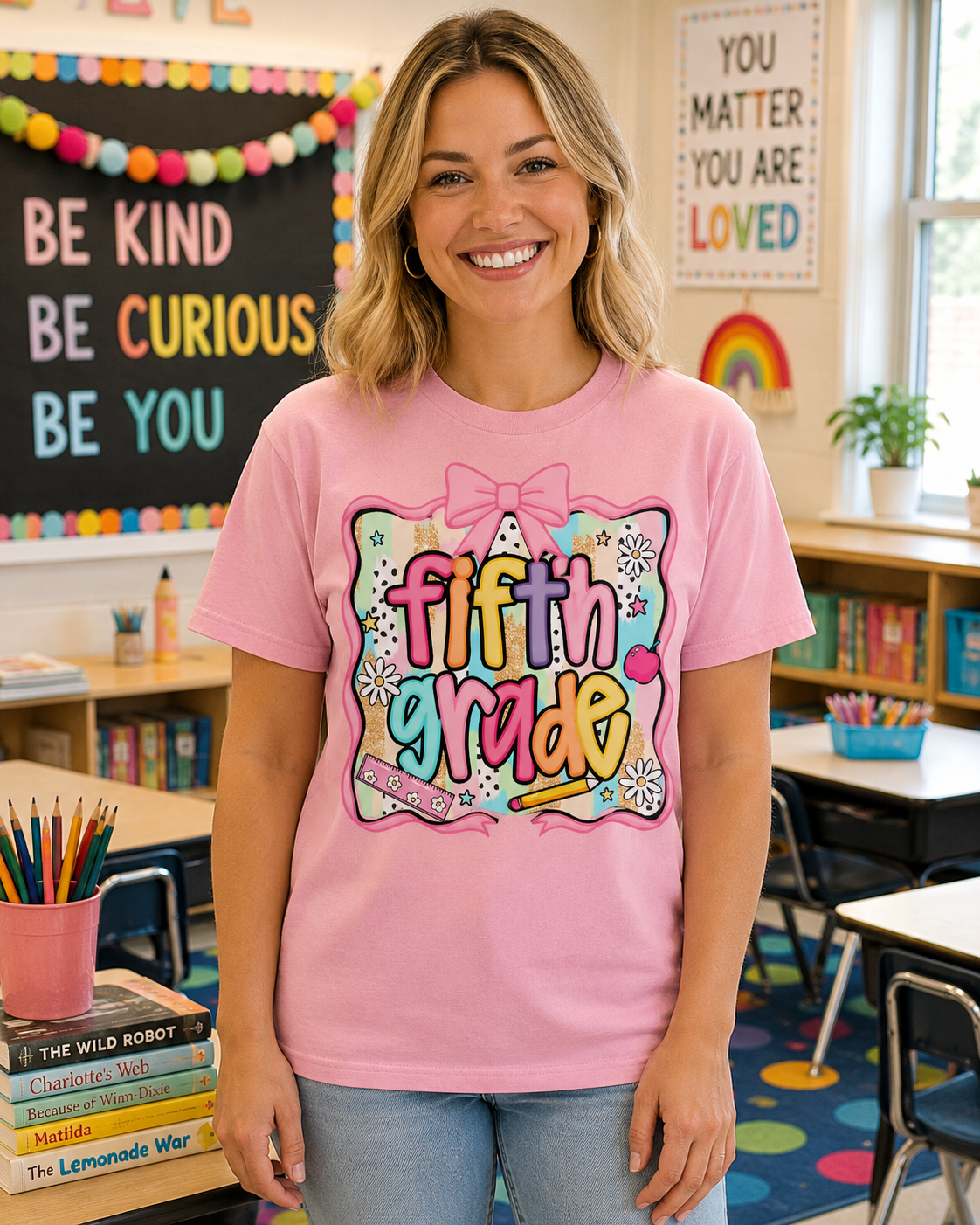 Fifth Grade Teacher Graphic Tee - Colorful Back to School Shirt - Comfort Colors Unisex Fit Teacher Tee