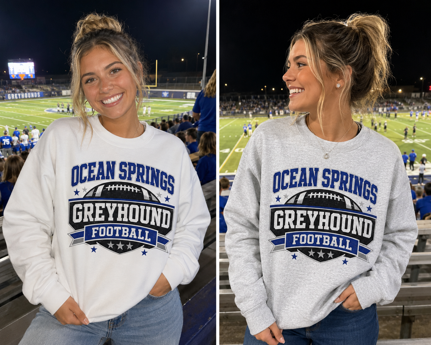 Ocean Springs Greyhound Football Sweatshirt - High School Game Day Crewneck - Gildan Unisex Fit Spirit Wear Sweatshirt