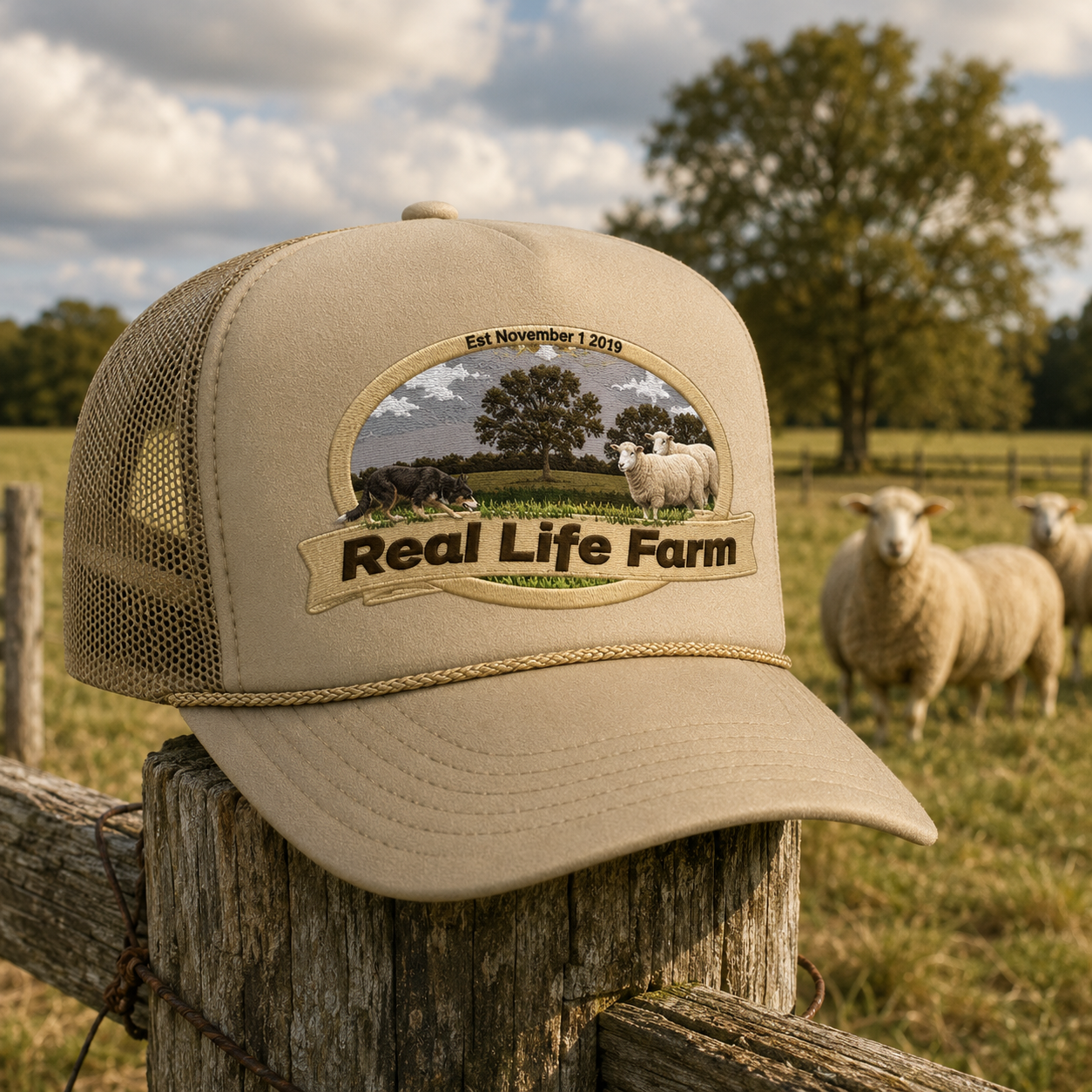 Real Life Farm DTF Trucker Hat | Farm Logo Mesh Back Cap | Agriculture Lifestyle Hat