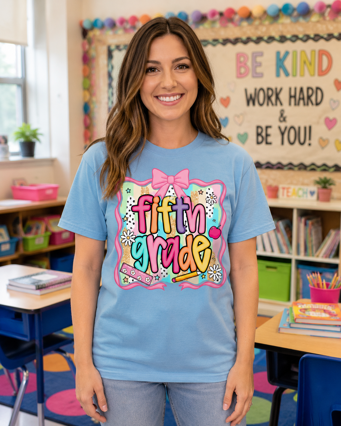 Fifth Grade Teacher Graphic Tee - Colorful Back to School Shirt - Comfort Colors Unisex Fit Teacher Tee