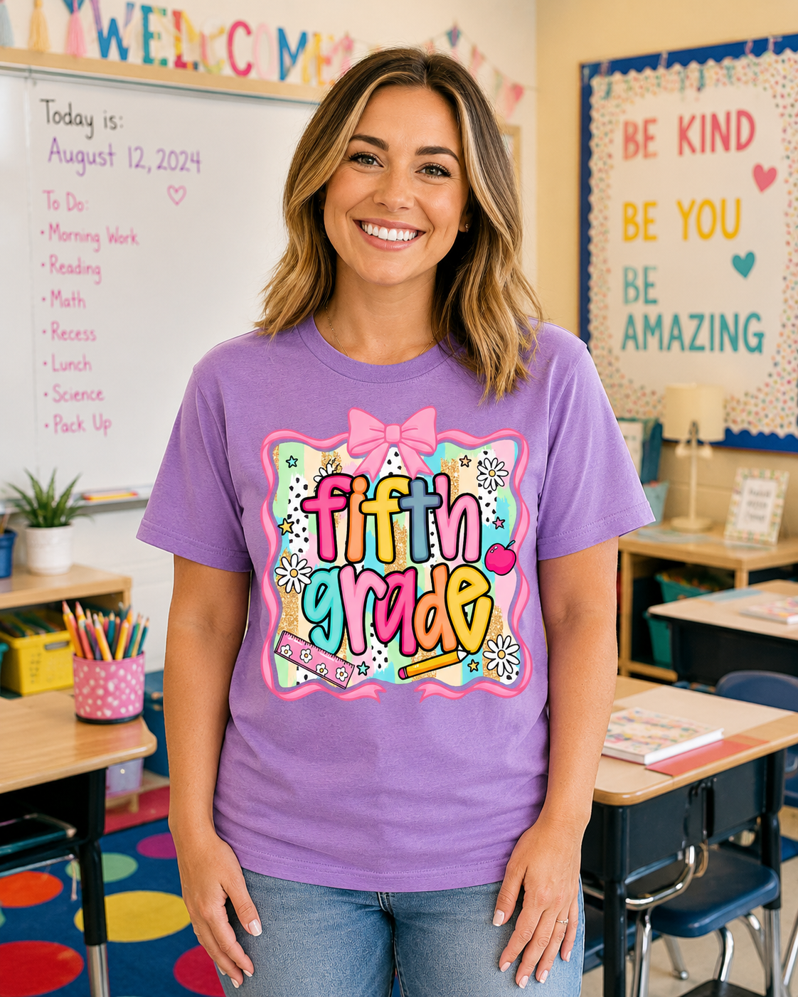 Fifth Grade Teacher Graphic Tee - Colorful Back to School Shirt - Comfort Colors Unisex Fit Teacher Tee