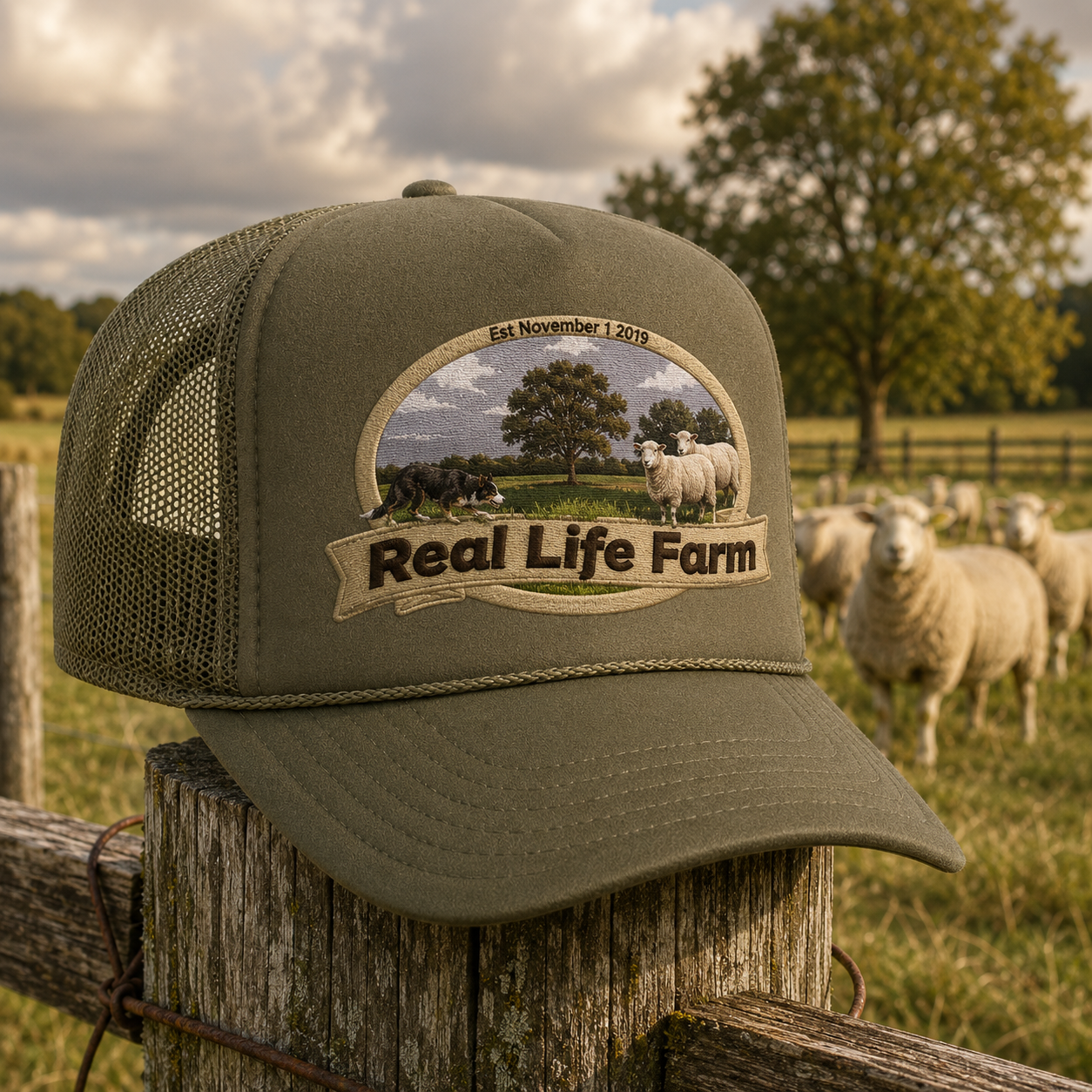 Real Life Farm DTF Trucker Hat | Farm Logo Mesh Back Cap | Agriculture Lifestyle Hat