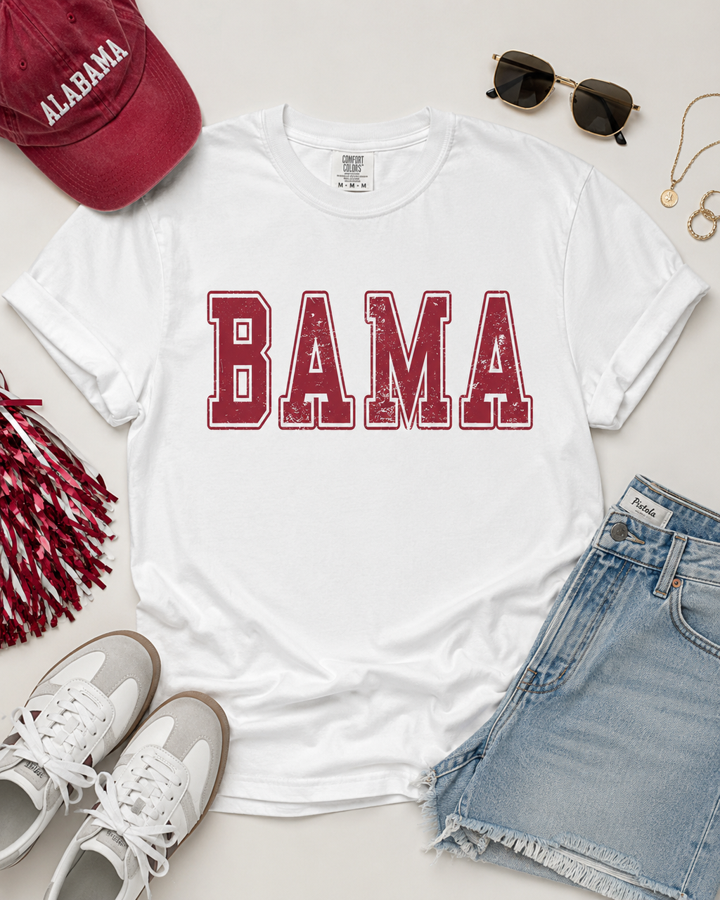 BAMA Distressed Varsity Graphic Tee - Alabama Game Day Shirt - Comfort Colors Unisex Fit Boutique Tee