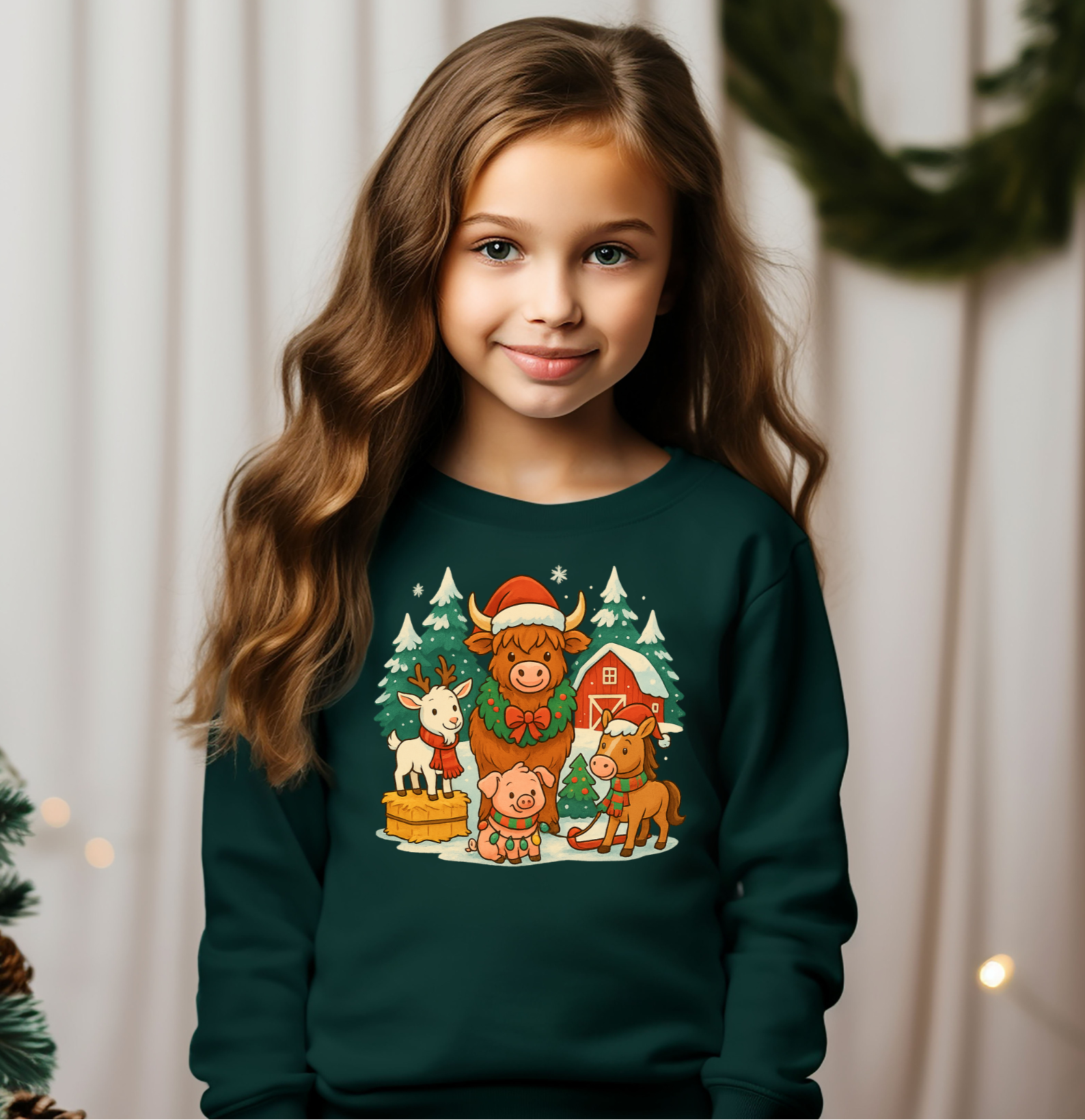 Farm Fresh Christmas Youth Sweatshirt – Holiday Barnyard Animals Crewneck