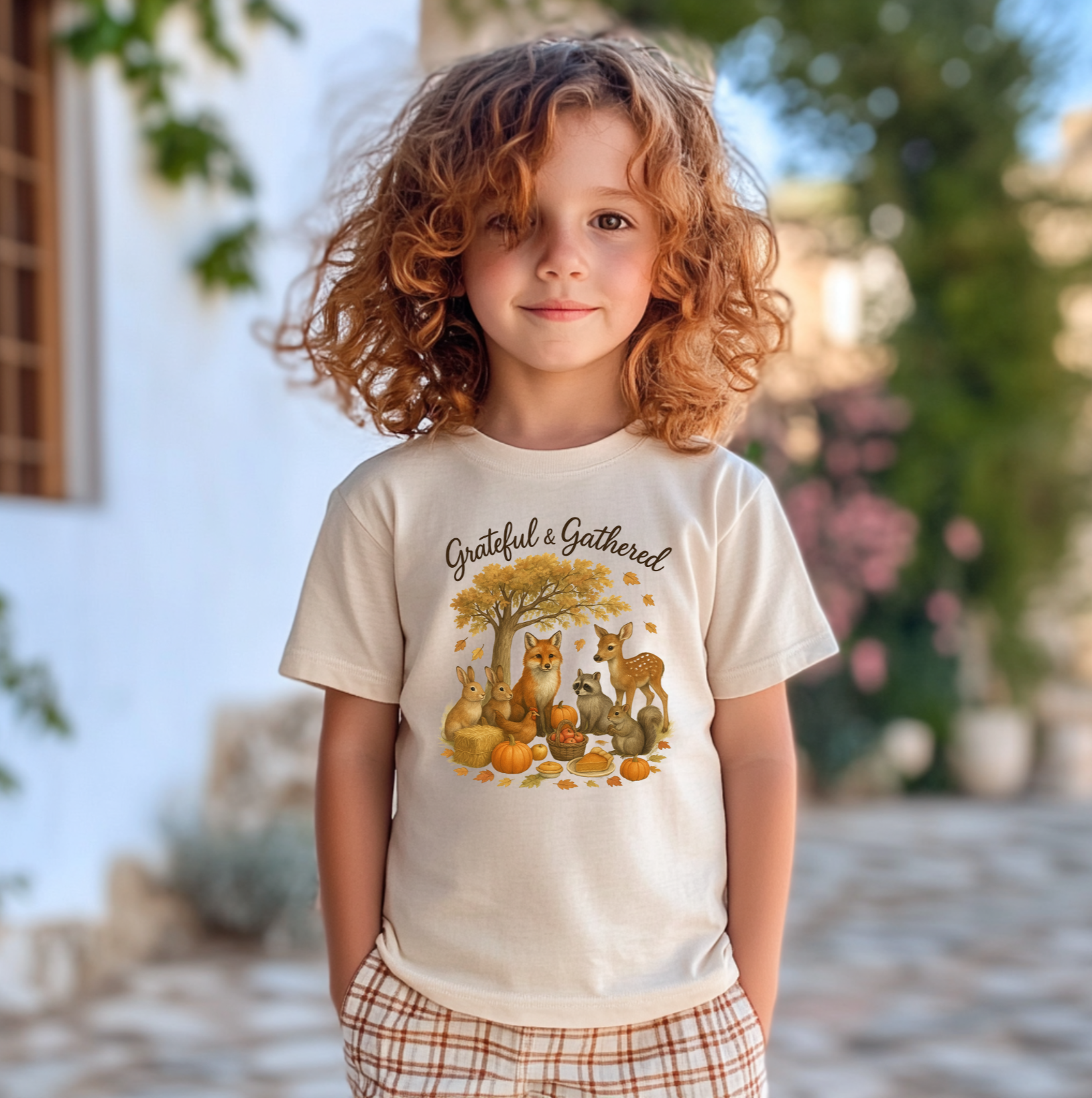 GREATFUL AND GATHERED YOUTH THANKSGIVING SHIRT