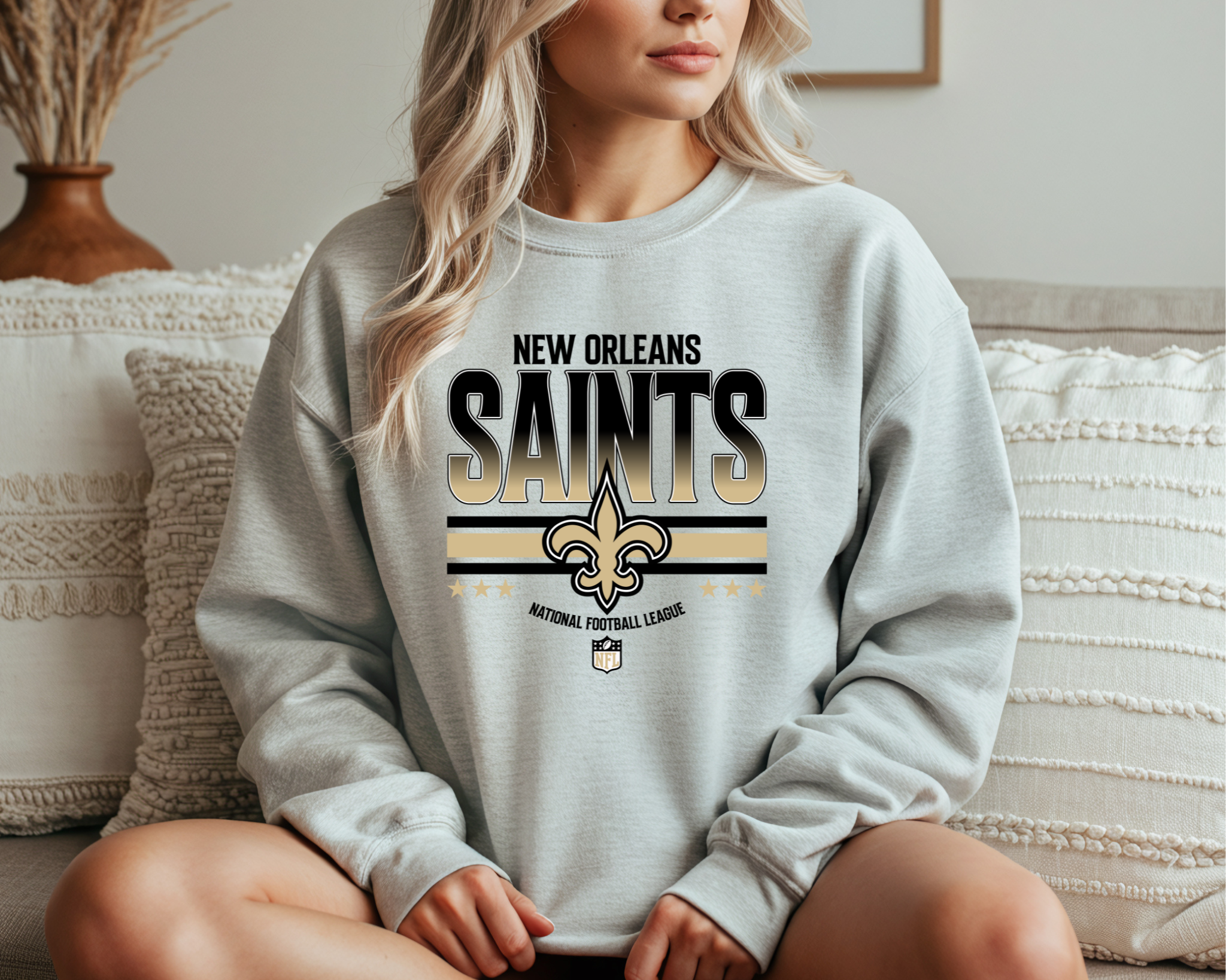 grey New Orleans Saints-inspired crewneck sweatshirt 