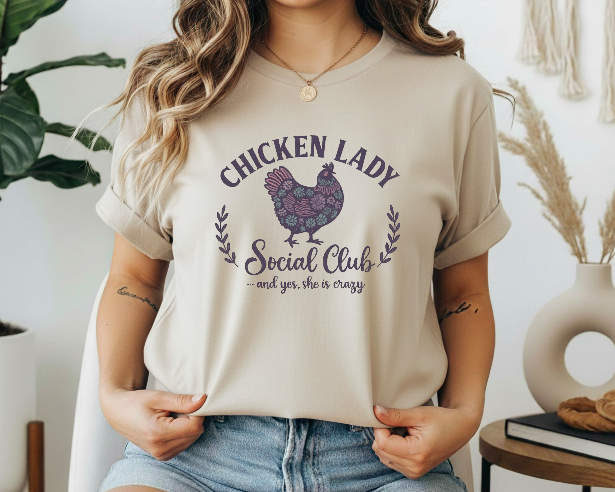 Chicken Lady Social Club Graphic Tee – Funny Backyard Chicken Shirt – Farm Life Chicken Mom T-Shirt – Homestead Humor Tee