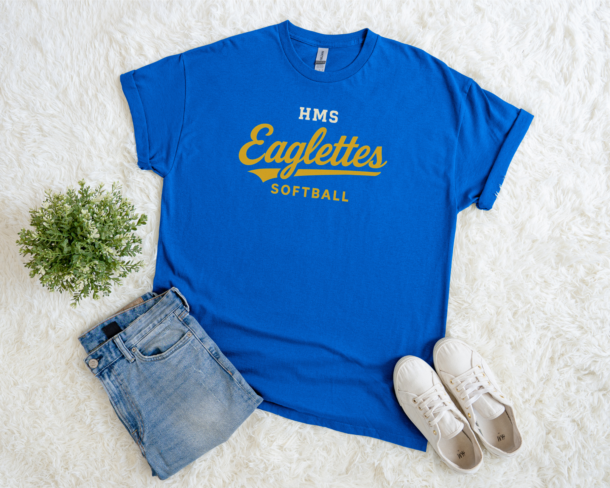 HMS Eaglettes Softball T-Shirt | Classic Script Royal Blue Team Tee