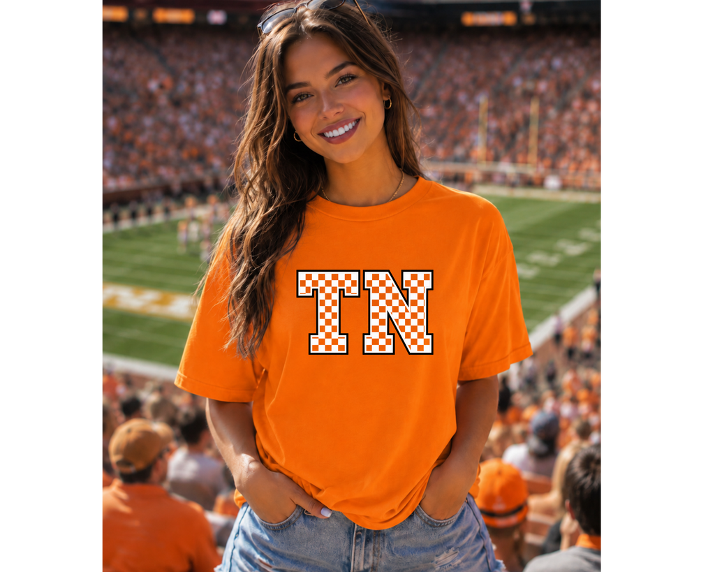 Checkerboard TN Graphic Tee - Tennessee Orange Game Day Shirt - Gildan Unisex Fit Tailgate Tee