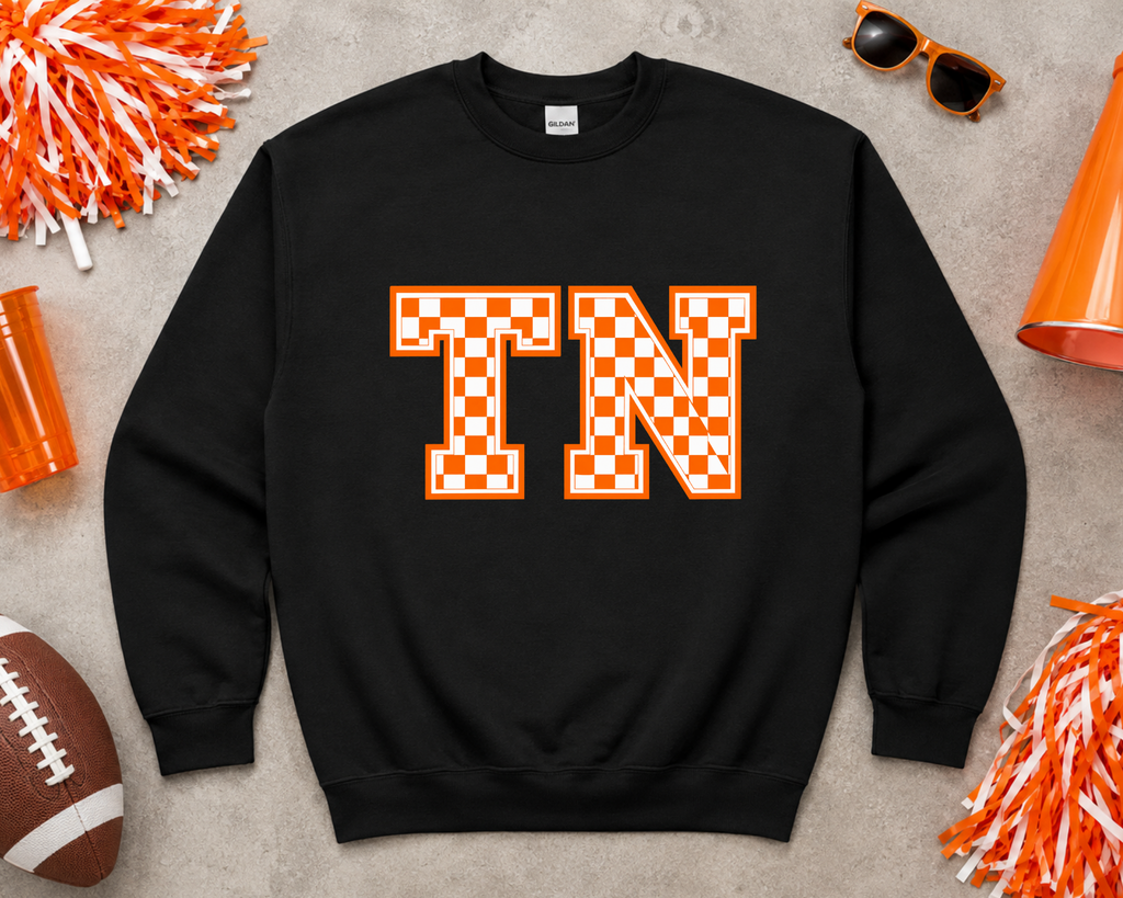 Checkerboard TN Sweatshirt - Tennessee Game Day Crewneck - Gildan Unisex Fit Football Pullover
