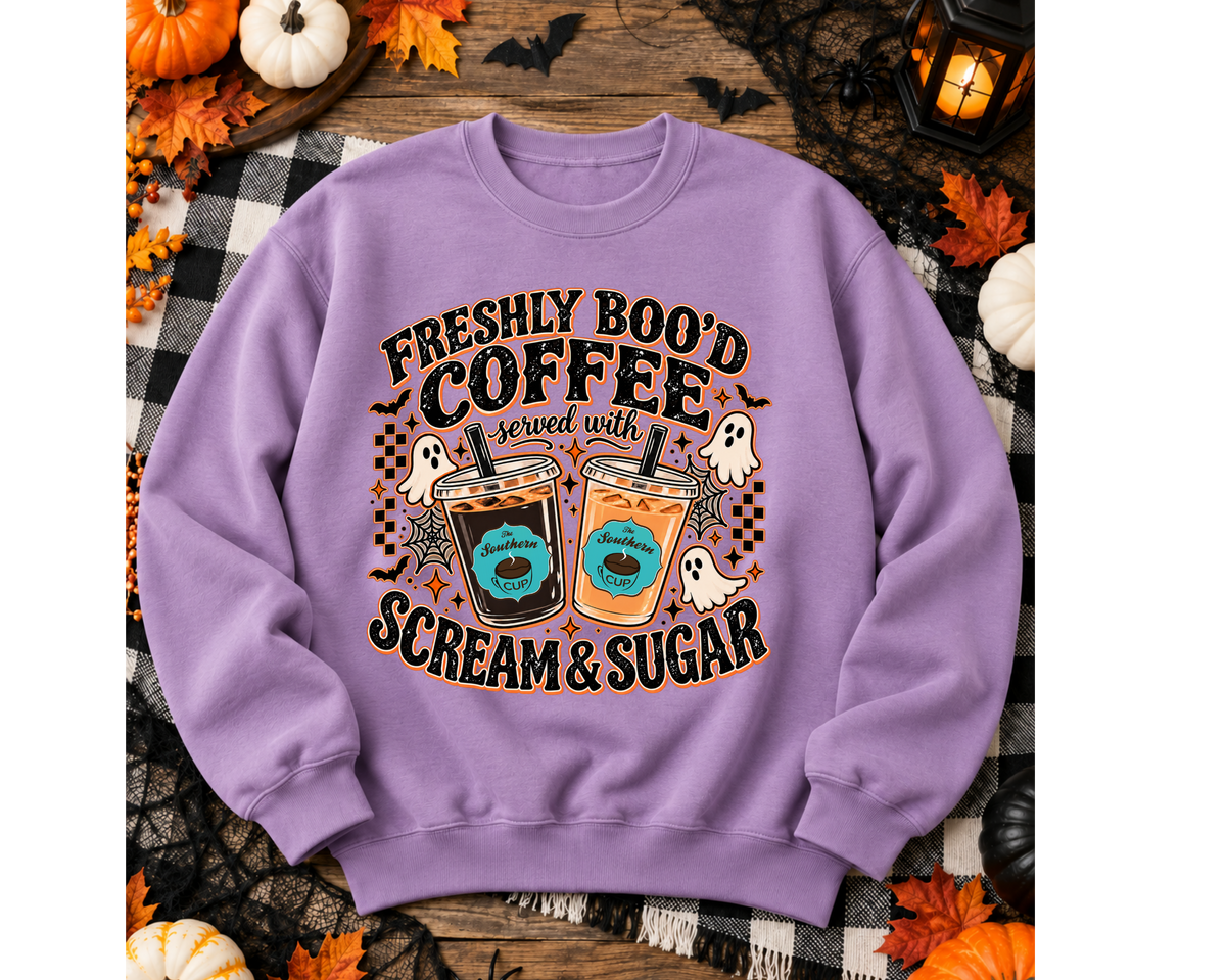 Freshly Boo’d Coffee Halloween Comfort Colors Crewneck Sweatshirt | Southern Cup