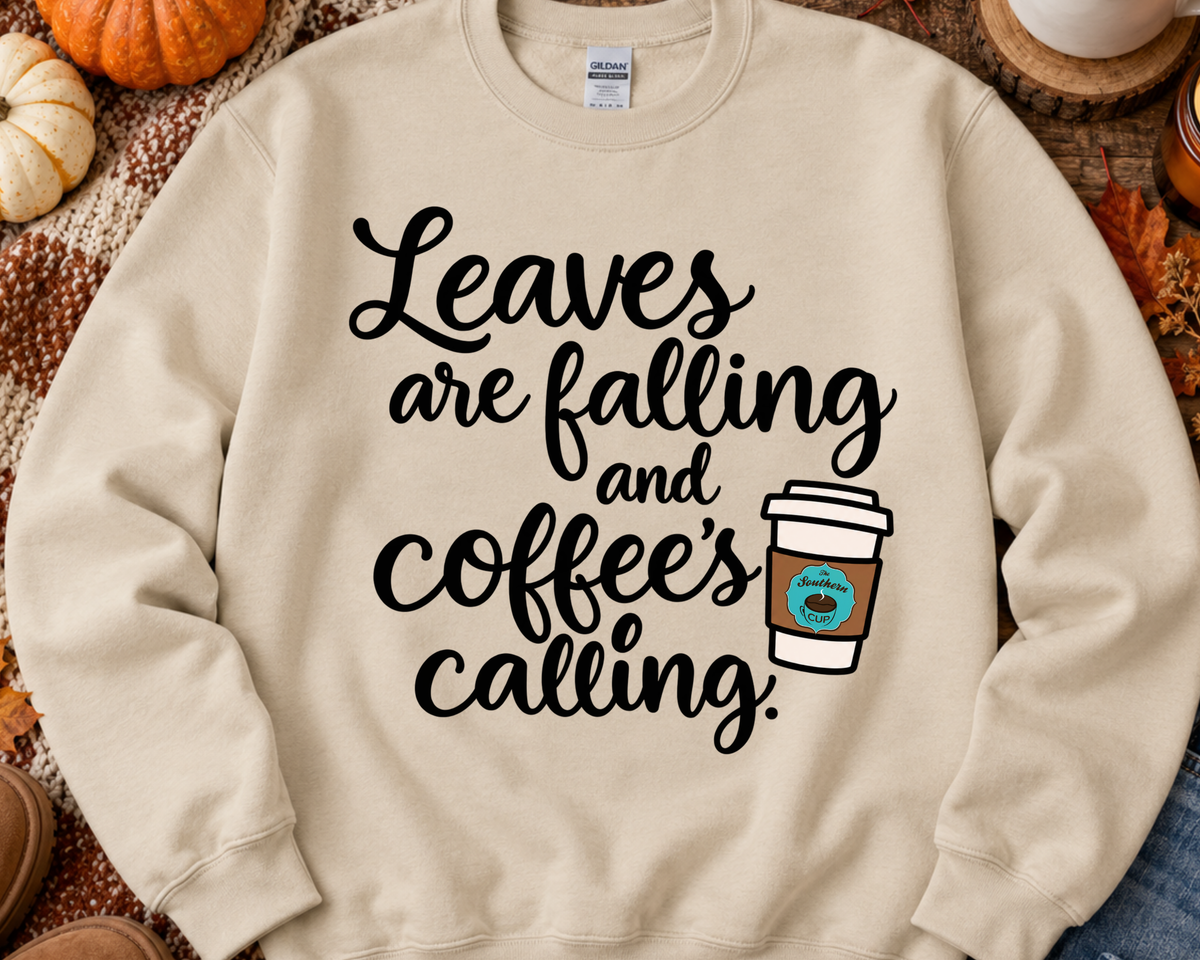 Leaves Are Falling & Coffee’s Calling Southern Cup Crewneck Sweatshirt | Gildan