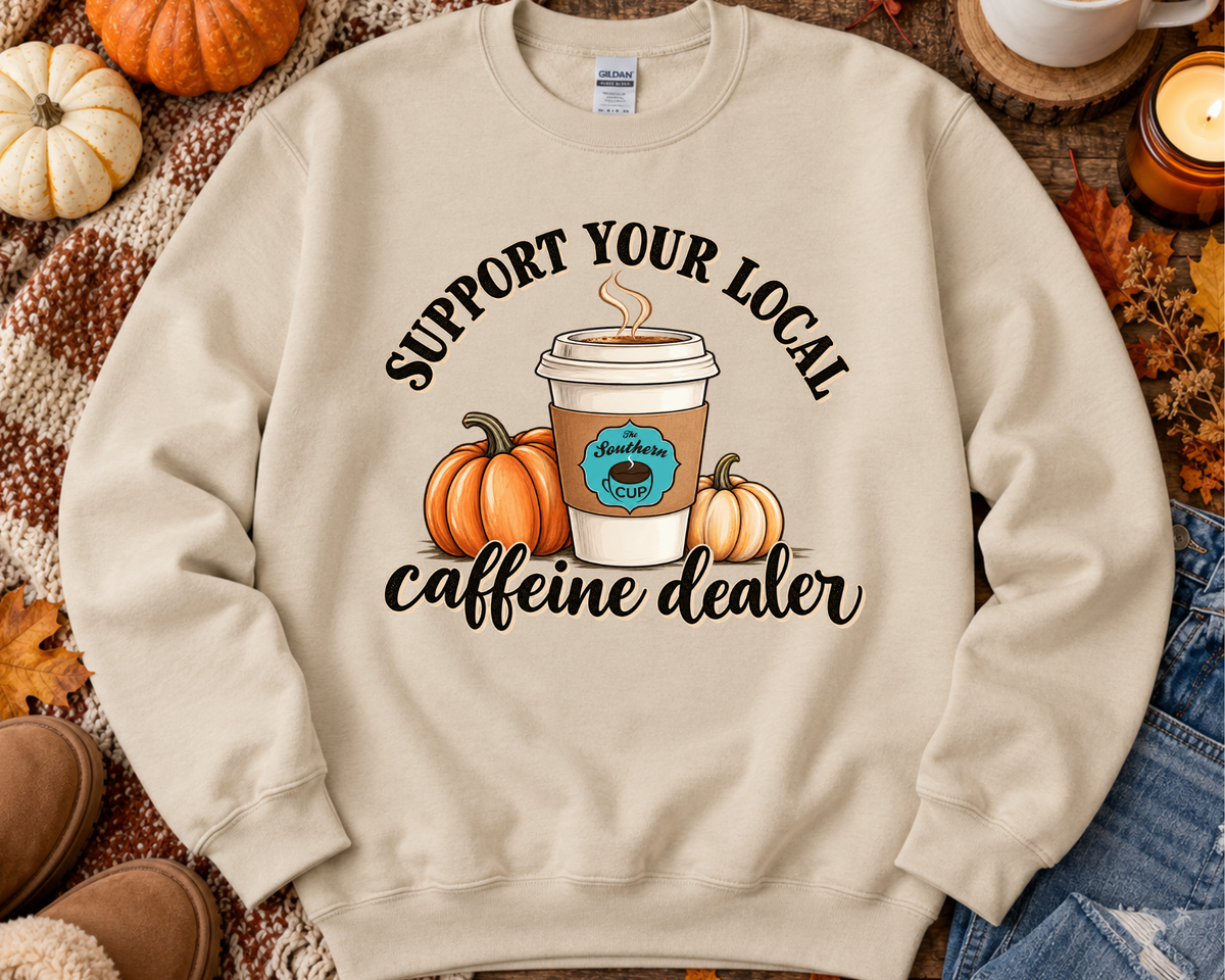 Support Your Local Caffeine Dealer Gildan Sweatshirt | Southern Cup Fall Coffee Crewneck