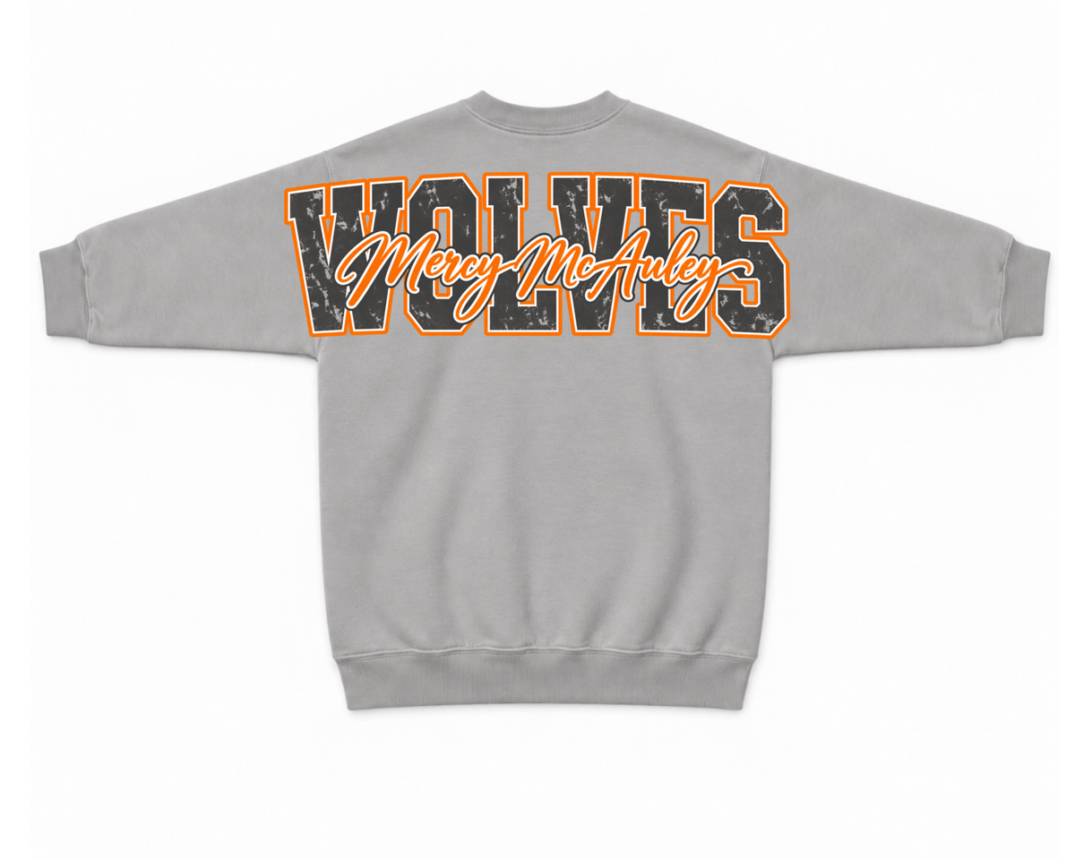 Mercy McAuley Wolves Oversized Back Graphic Sweatshirt | Premium Gildan SF000