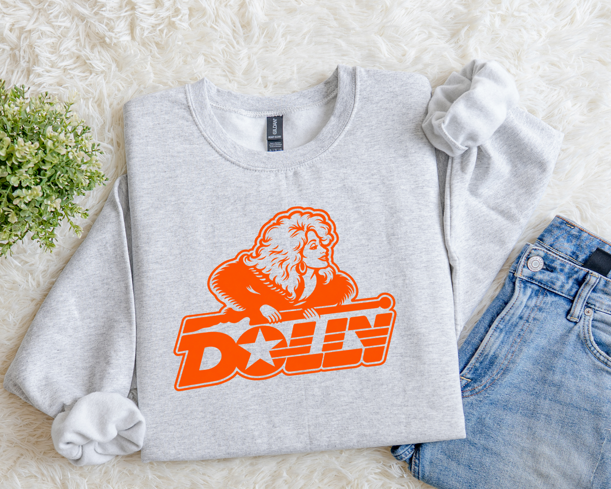 Dolly Retro Graphic Sweatshirt | Vintage Western Country Music Crewneck | Orange Dolly Design