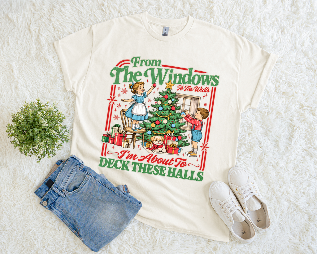 Deck These Halls Christmas Graphic Tee | Vintage Retro Holiday T-Shirt