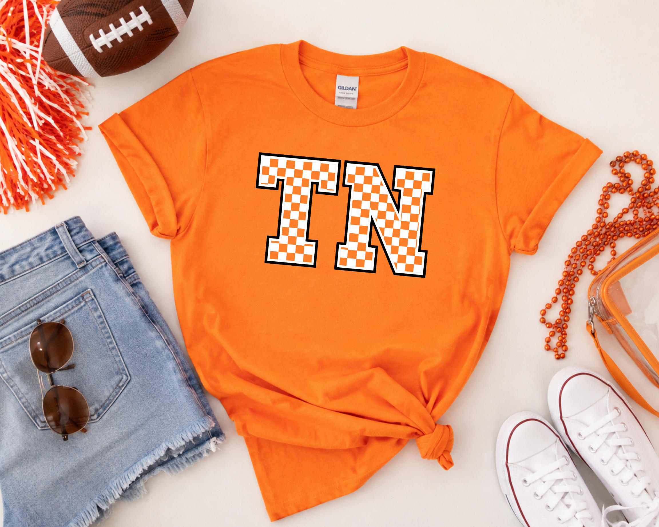 Checkerboard TN Graphic Tee - Tennessee Orange Game Day Shirt - Gildan Unisex Fit Tailgate Tee