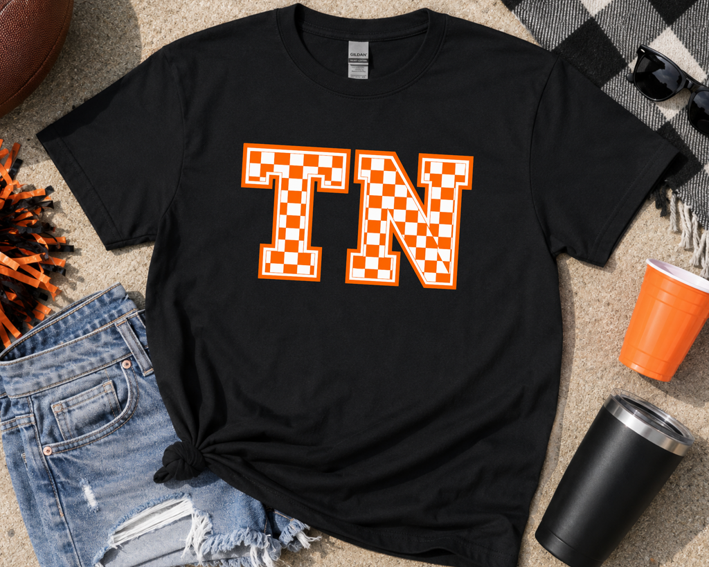 Checkerboard TN Graphic Tee - Tennessee Game Day Shirt - Gildan Unisex Fit Tailgate Tee