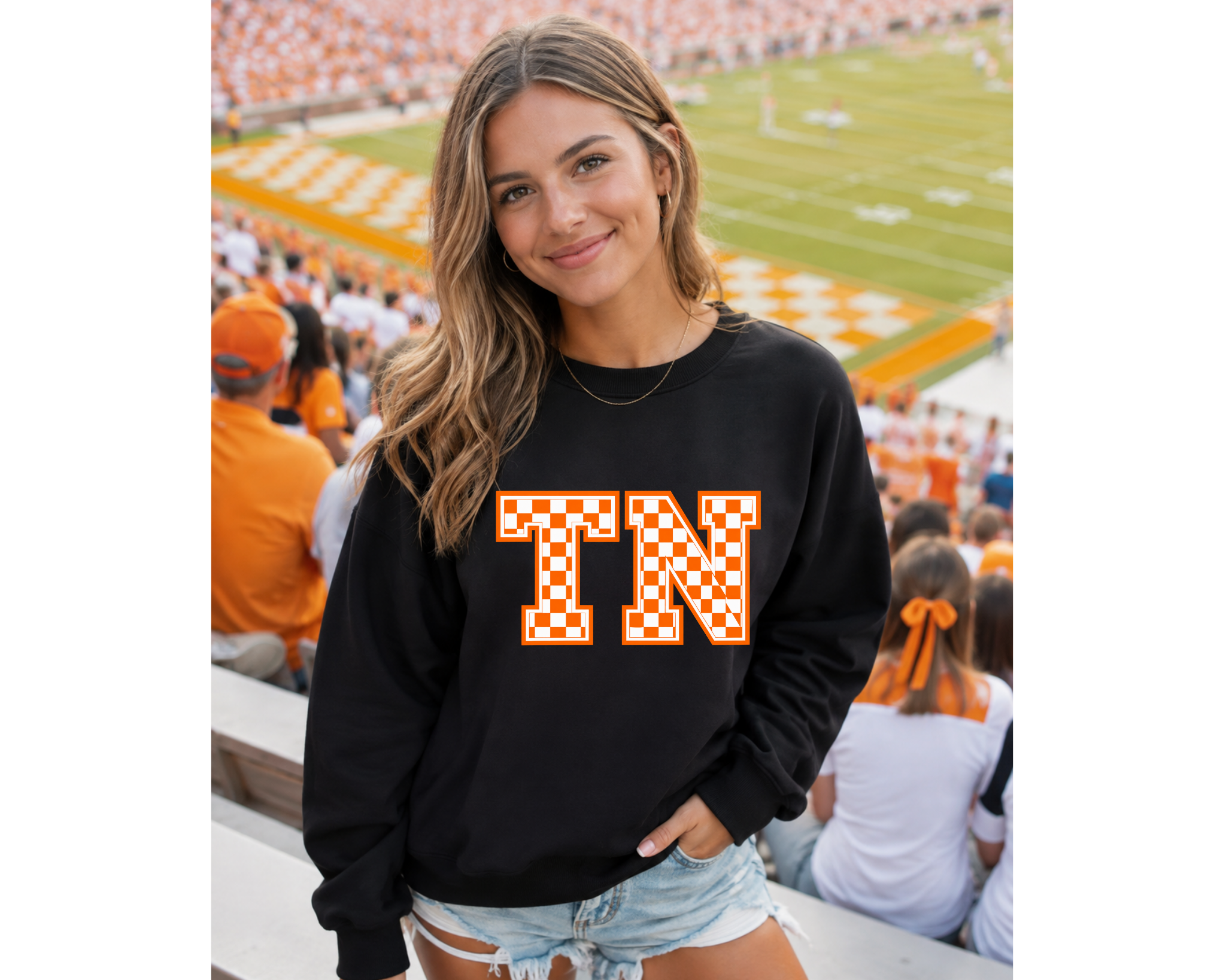 Checkerboard TN Sweatshirt - Tennessee Game Day Crewneck - Gildan Unisex Fit Football Pullover