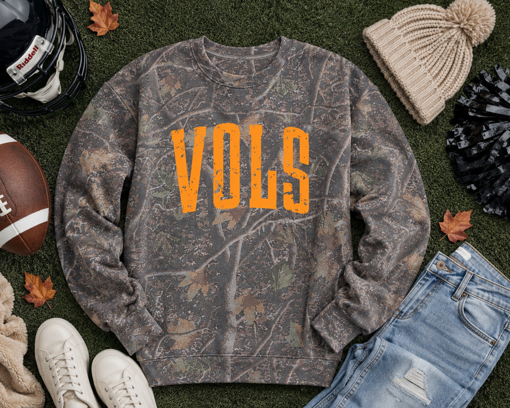 VOLS Camo Sweatshirt - Tennessee Game Day Crewneck - Boutique Football Pullover
