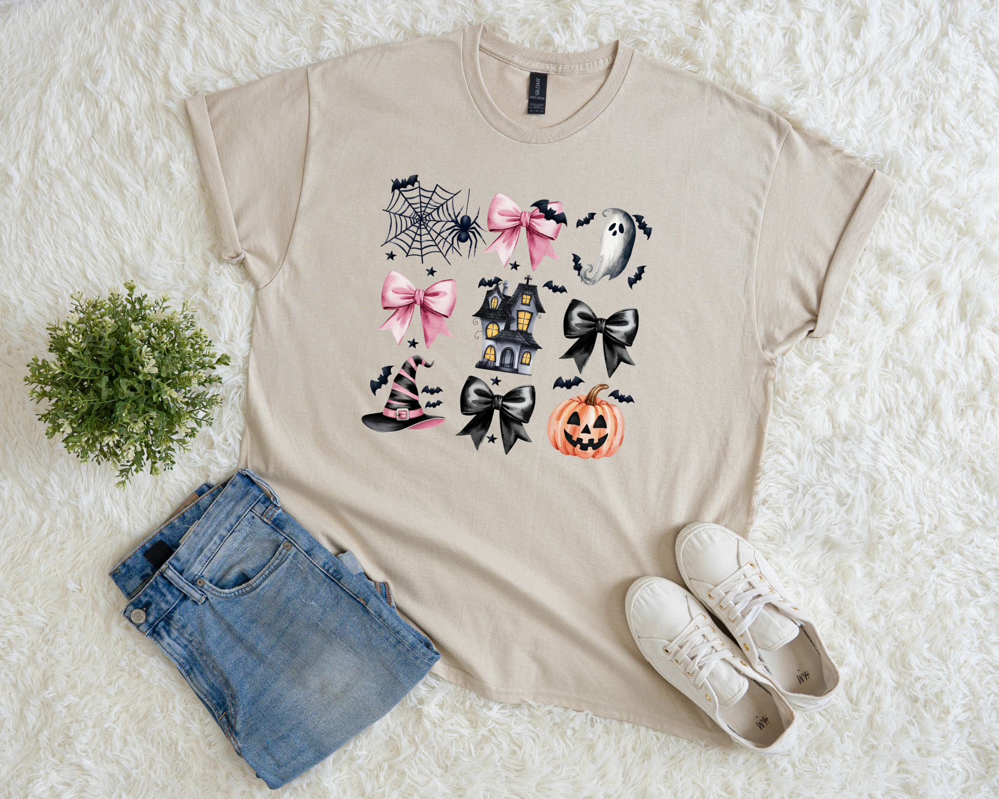 Pink Bow Halloween T-Shirt – Cute & Spooky Fall Tee